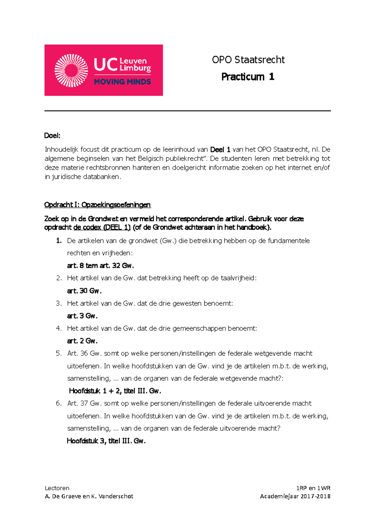 Practicum 1 VRG-codex - OPO Staatsrecht Practicum 1 Doel: Inhoudelijk ...