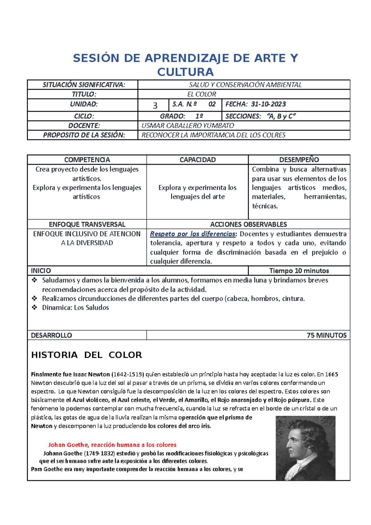 Sesion DE Aprendizaje ARTE Y Cultura - SESIÓN DE APRENDIZAJE DE ARTE Y ...