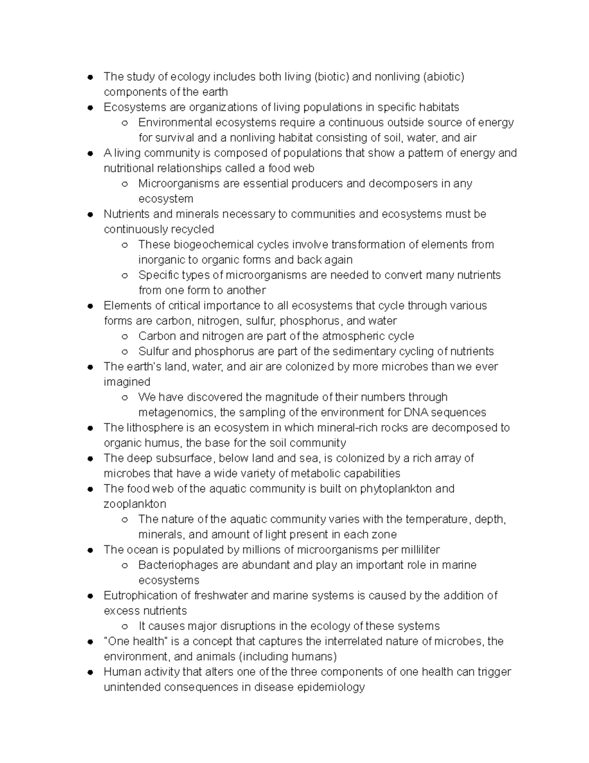 Microbiology Chapter 24 Summary The study of ecology includes both