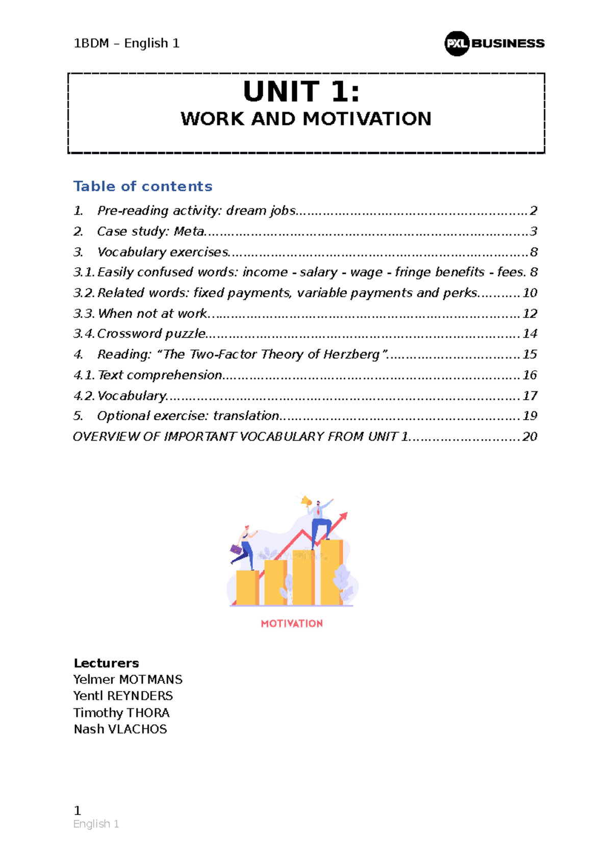 Unit 1 Work and Motivation - 2324 ST - UNIT 1: WORK AND MOTIVATION ...