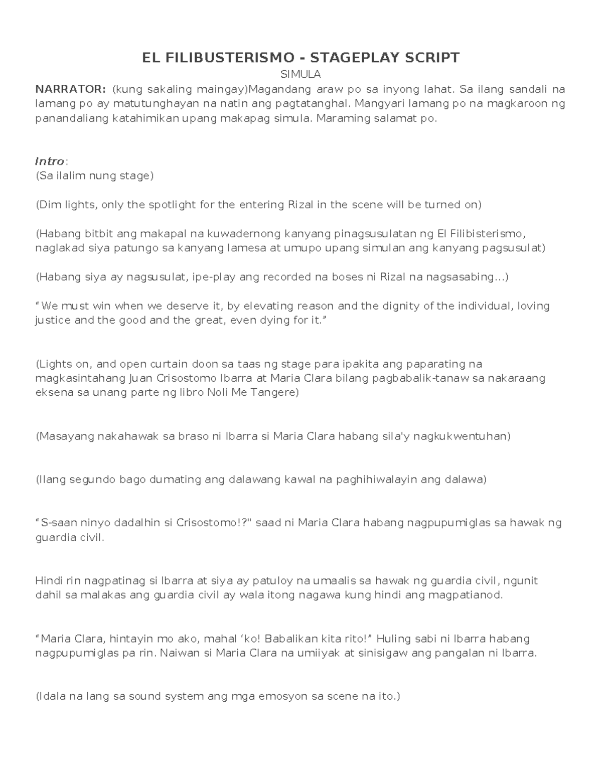 Stageplay-Script - stage play - EL FILIBUSTERISMO - STAGEPLAY SCRIPT ...