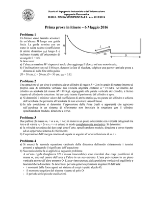 2016 0505 - Prima prova in itinere - testo - Scuola di Ingegneria