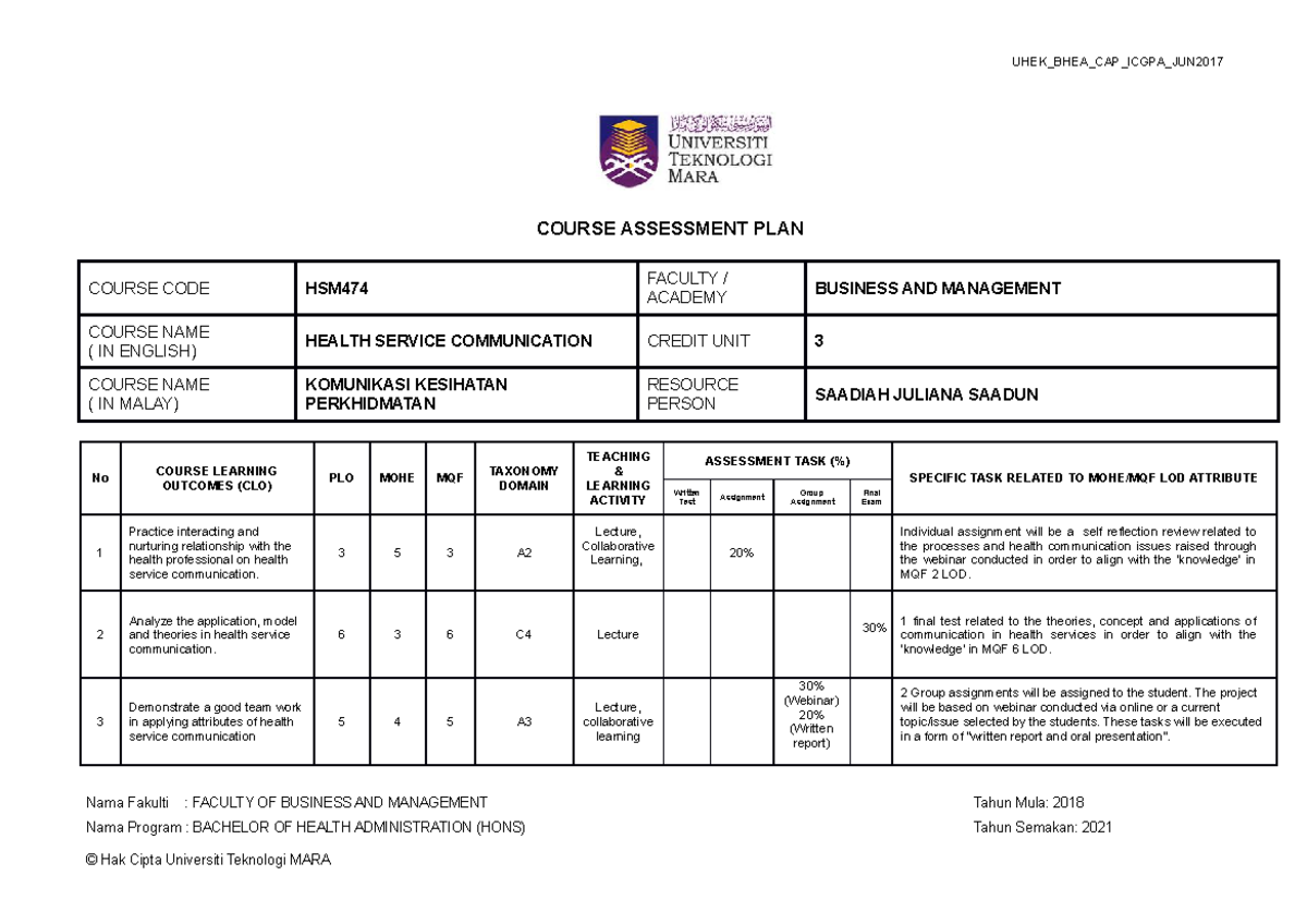 2 CAP 17082017 HSM474 Health Service COMM - UHEK_BHEA_CAP_ICGPA_JUN ...