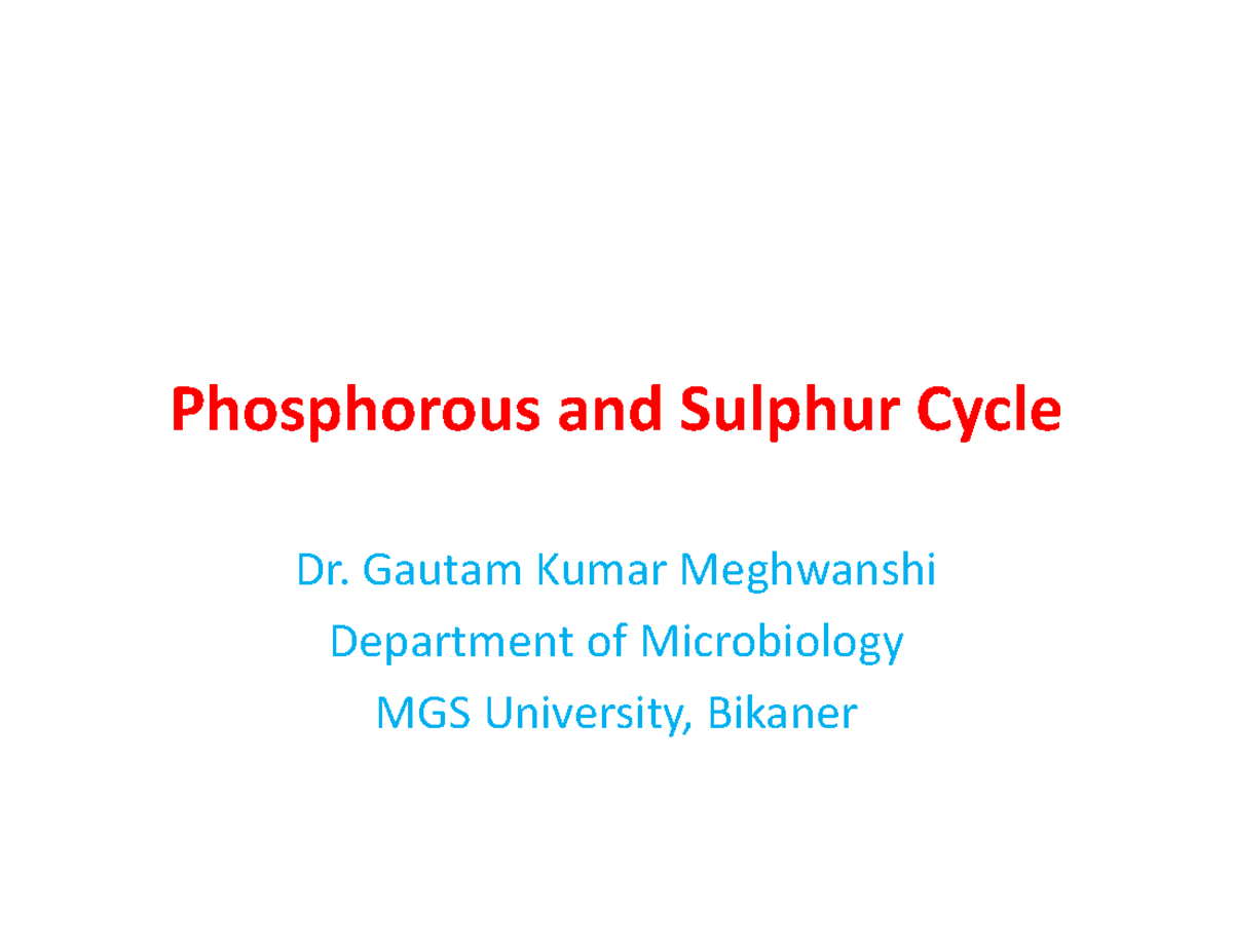 Phosphorus and Sulphur Cycle - Gautam Kumar Meghwanshi Department of ...