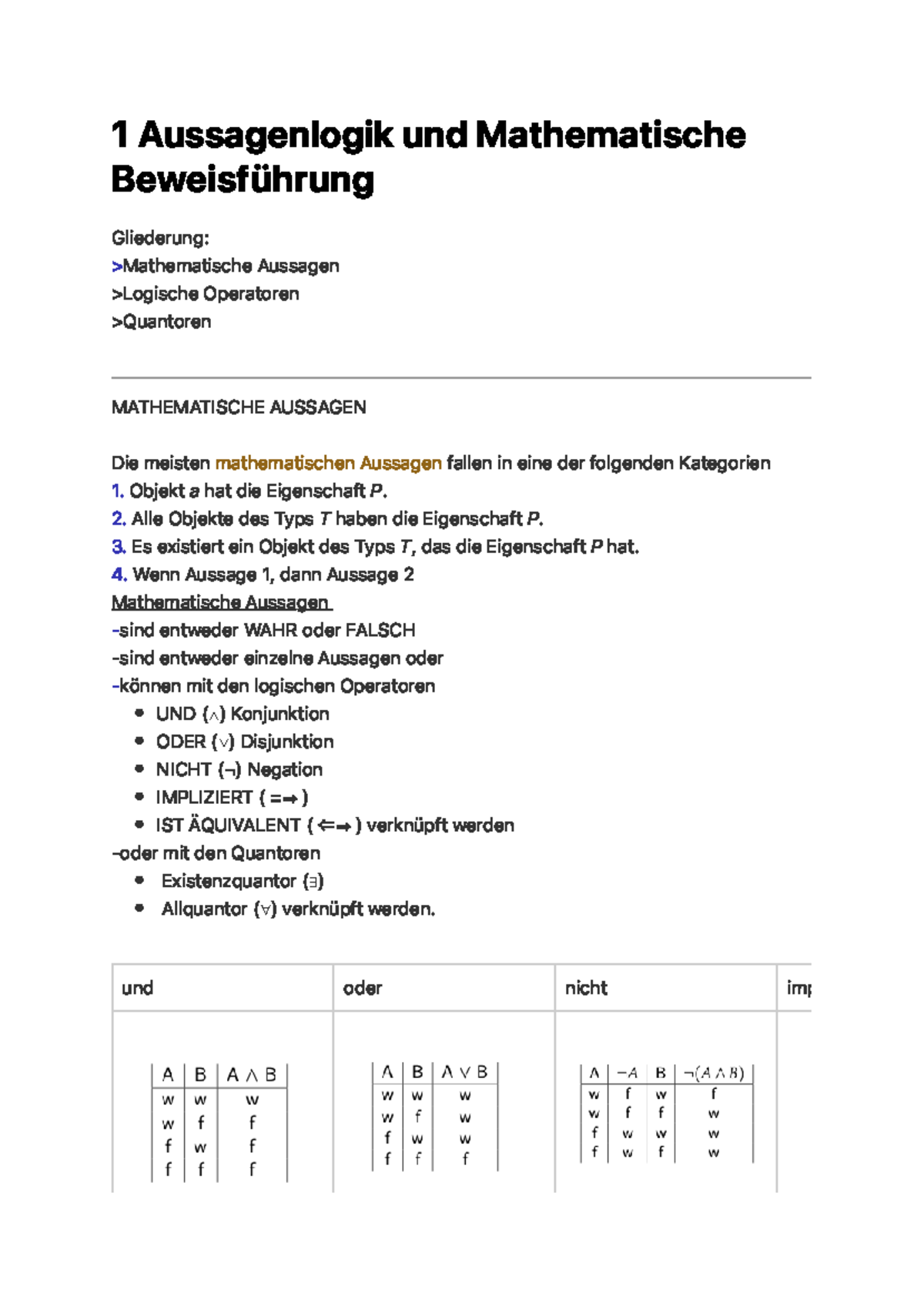 1 Aussagenlogik Und Mathematische Beweisführung - 1 Au S S A G E N L O ...