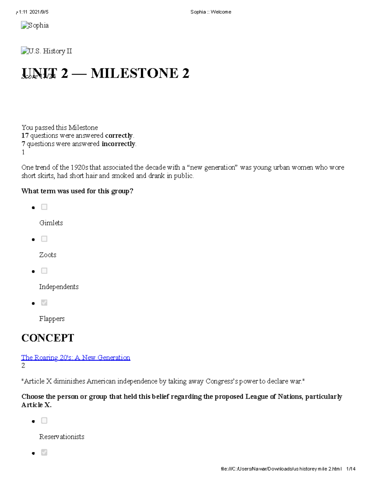 UNIT 2 — Milestone 2 - Sophia U. History II UNIT 2 — MILESTONE 2Score ...