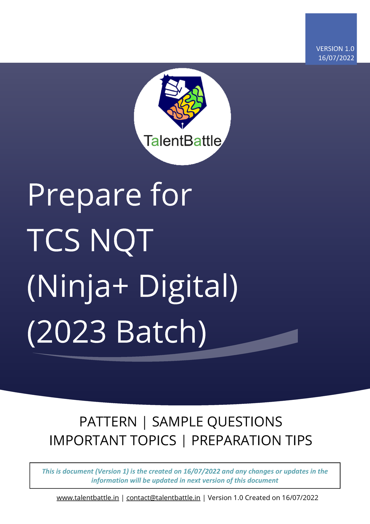 Talent Battle TCS NQT 2023 Batch Guide Version 1 - Prepare For TCS NQT ...