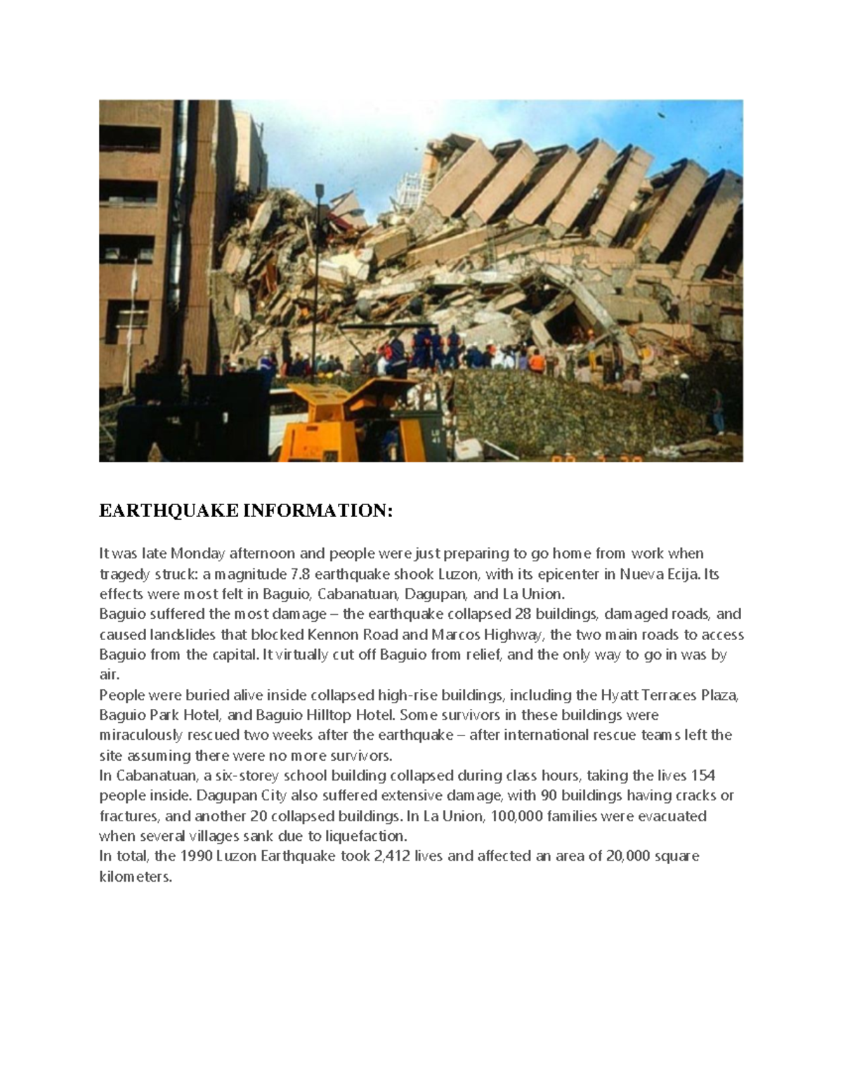 DIRR-activity 1 - dirr - EARTHQUAKE INFORMATION: It was late Monday ...