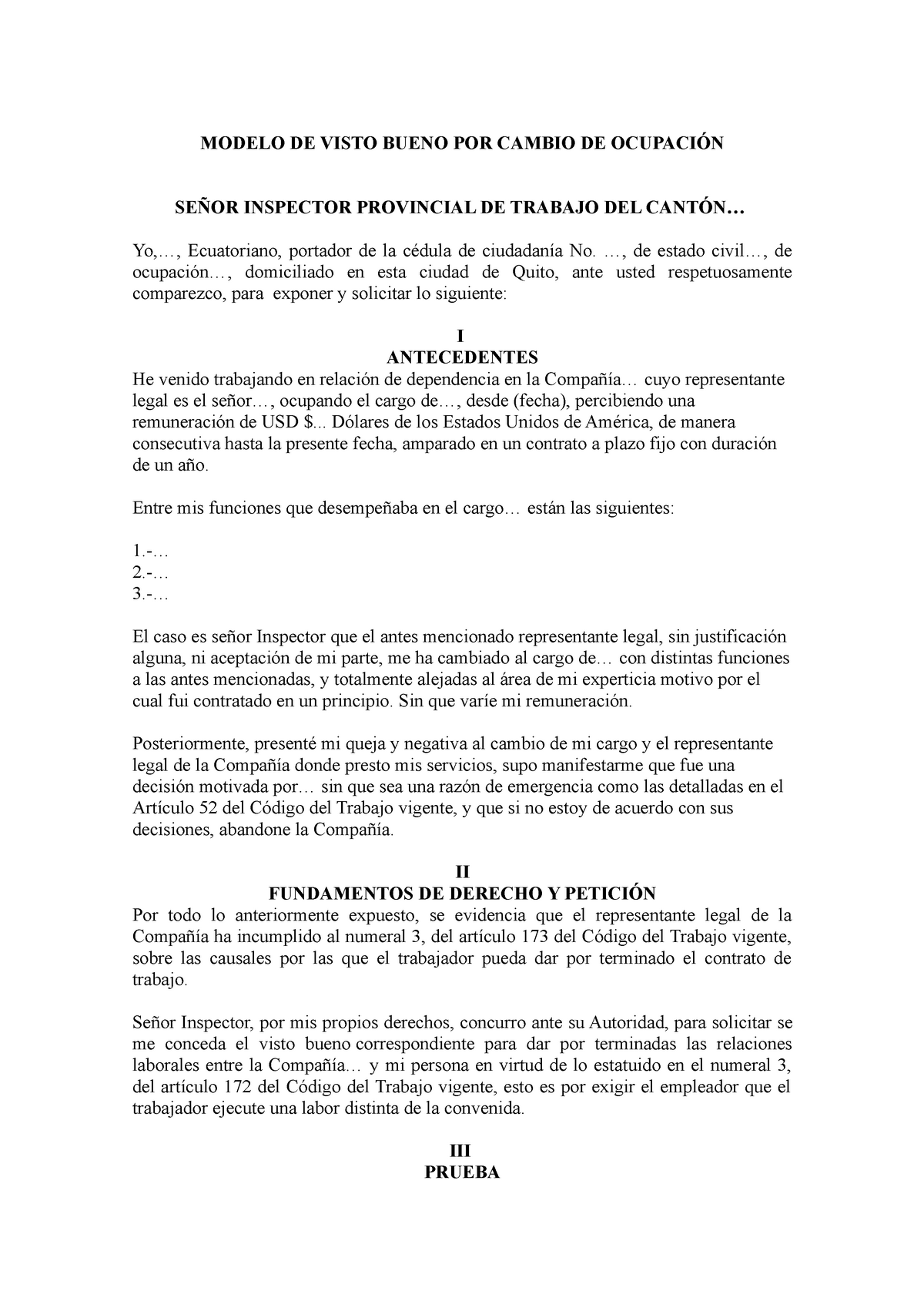 Visto+ Bueno+POR+ Cambio+DE+ Ocupación - MODELO DE VISTO BUENO POR CAMBIO  DE OCUPACIÓN SEÑOR - Studocu