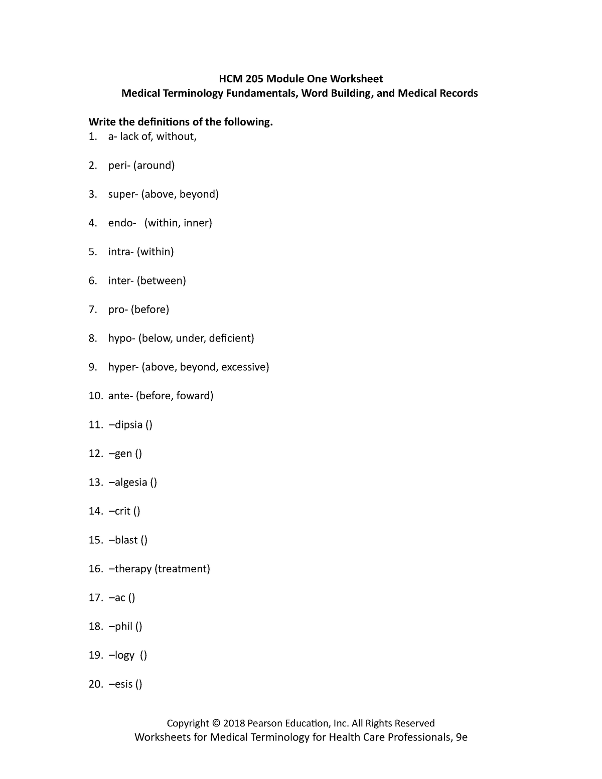 HCM 205 Module One Worksheet (2) - HCM 205 Module One Worksheet Medical ...