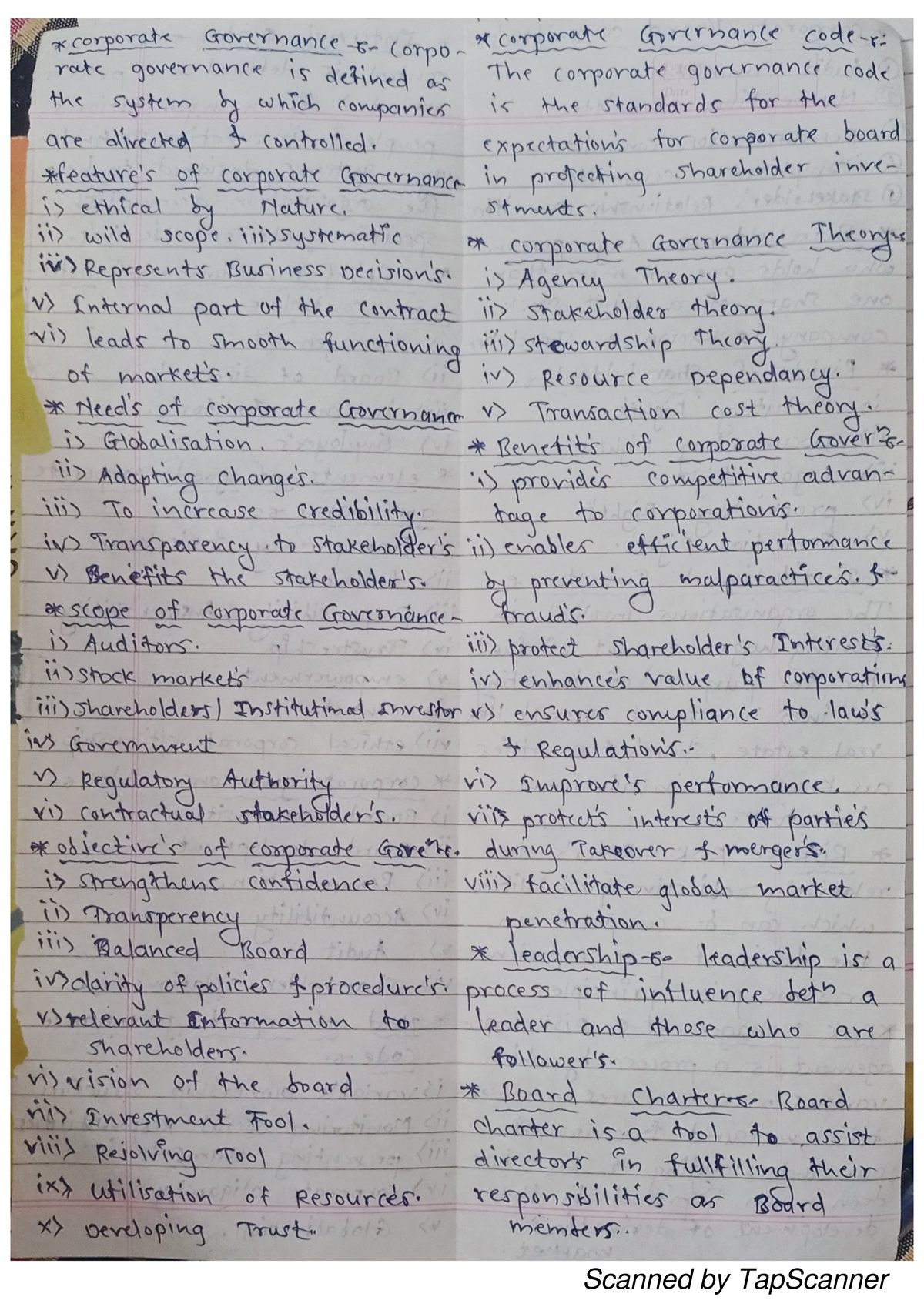 Corporate governance important notes - MBA Credit Pattern - Scanned by ...