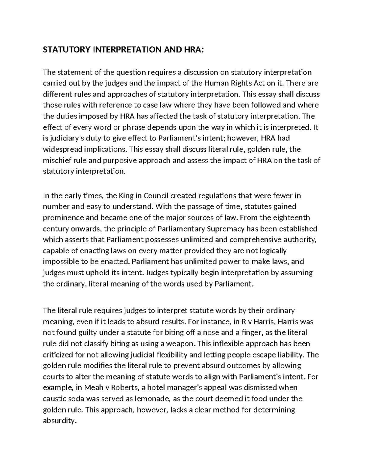 4. Statutory Interpretation HRA - STATUTORY INTERPRETATION AND HRA: The ...
