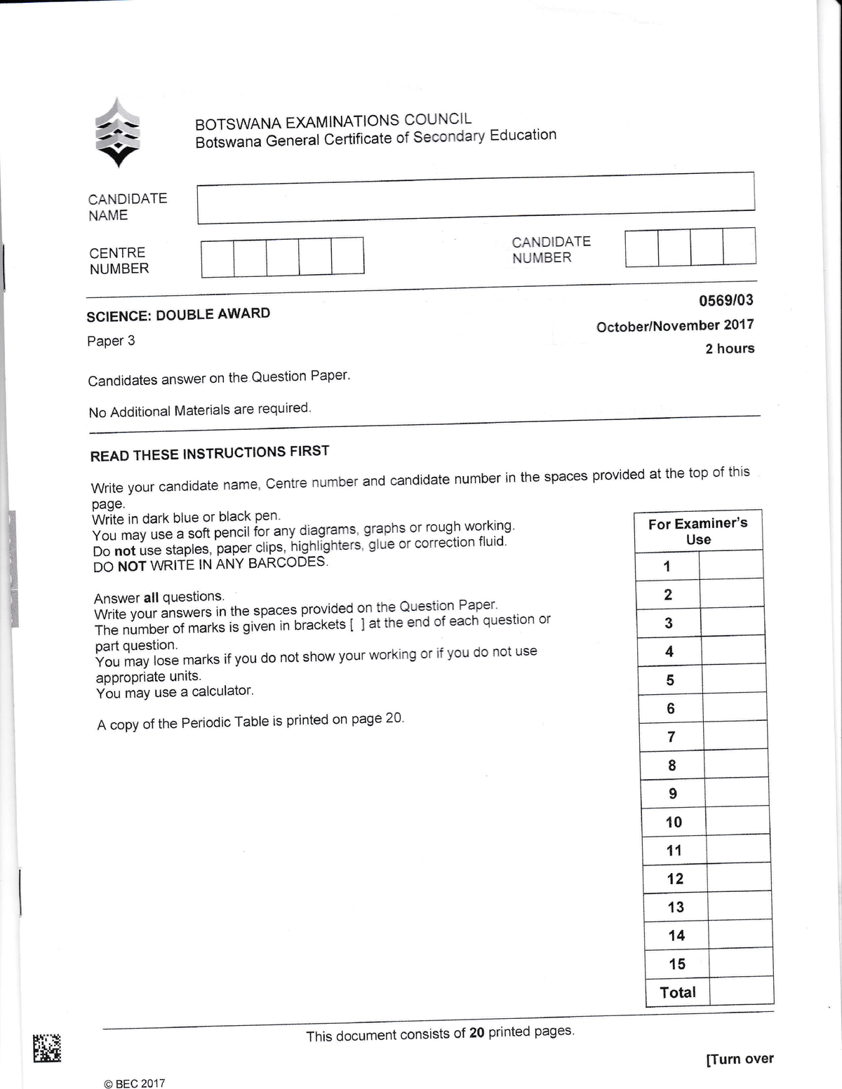 Bgcse SDA Paper 3 2017 BOTSWANA EXAM I NATIONS COUNCI L Studocu