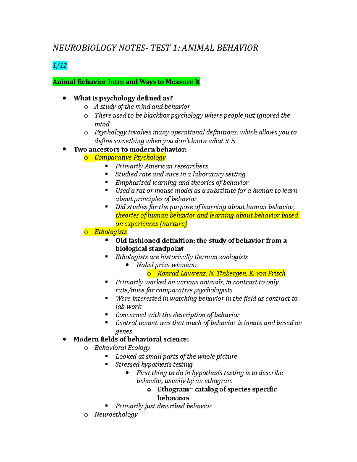 Final Notes Compiled - Summary Neurobiology&Behavior 1/2Wi ...