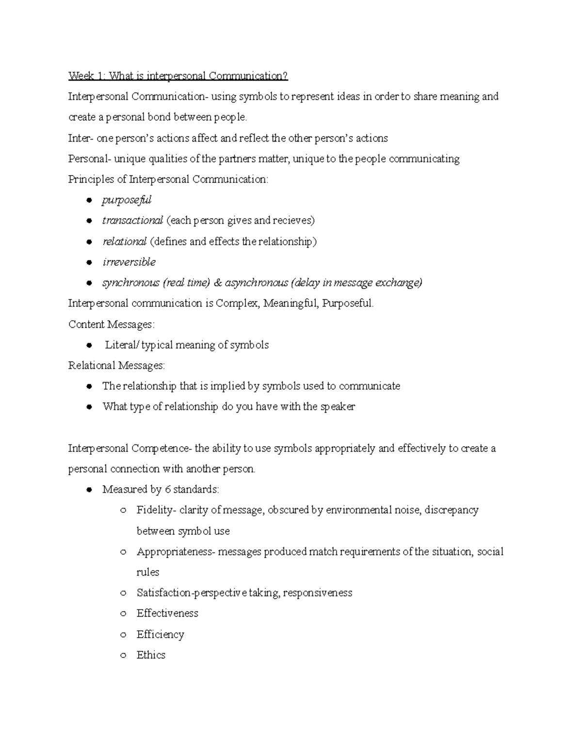 COMM 1112 Notes - Week 1: What is interpersonal Communication ...