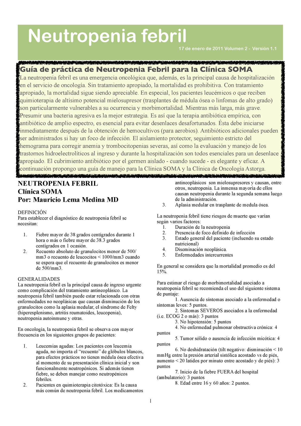 Neutropenia Febril - Neutropenia febril 17 de enero de 2011 Volumen 2 ...