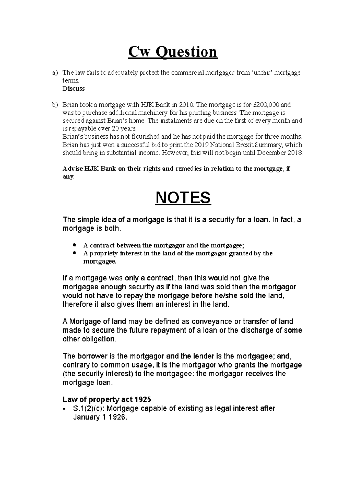 Property CW Notes Problem question Cw Question a) The law fails to