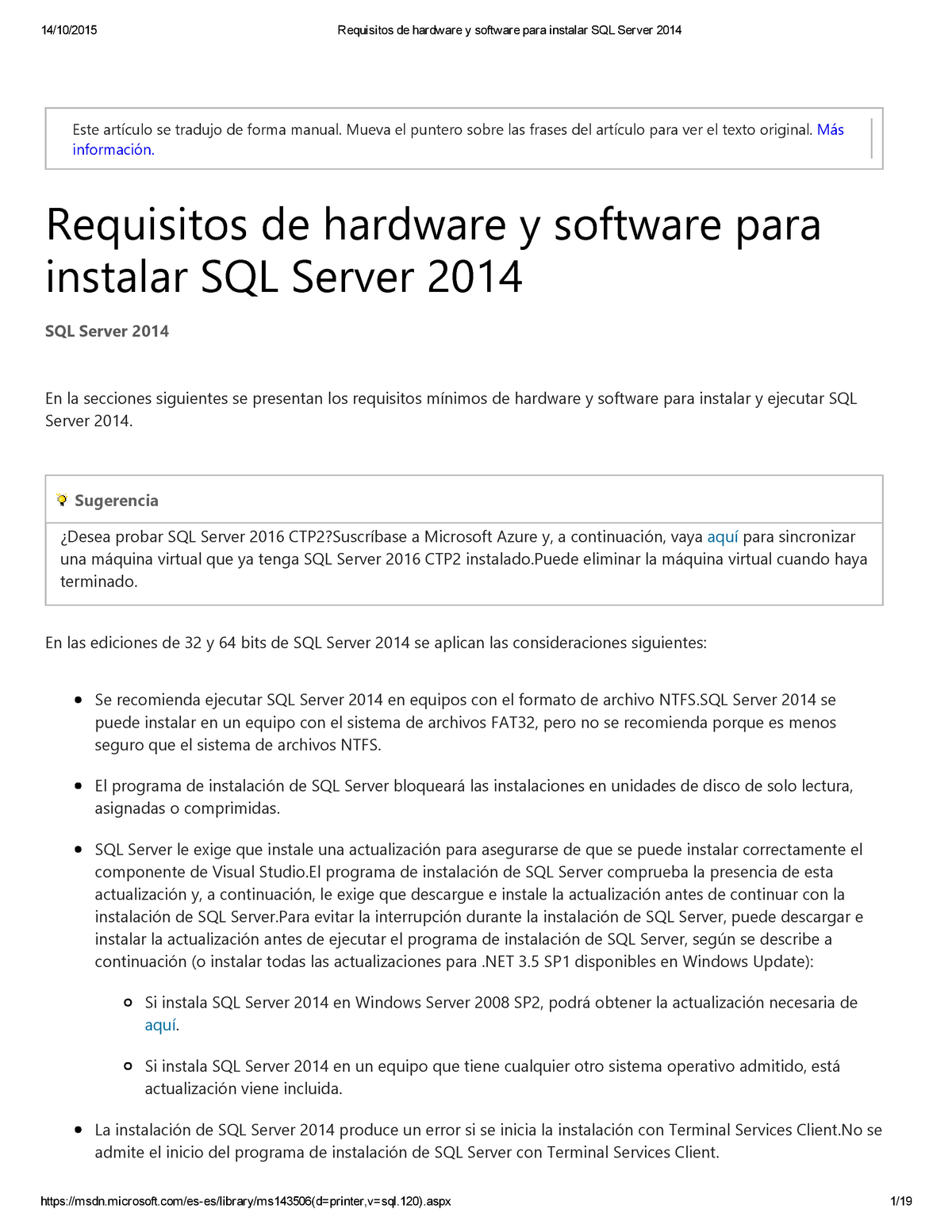 Requisitos De Hardware Y Software Para Instalar Sql Server 2014 Este Artículo Se Tradujo De 2704