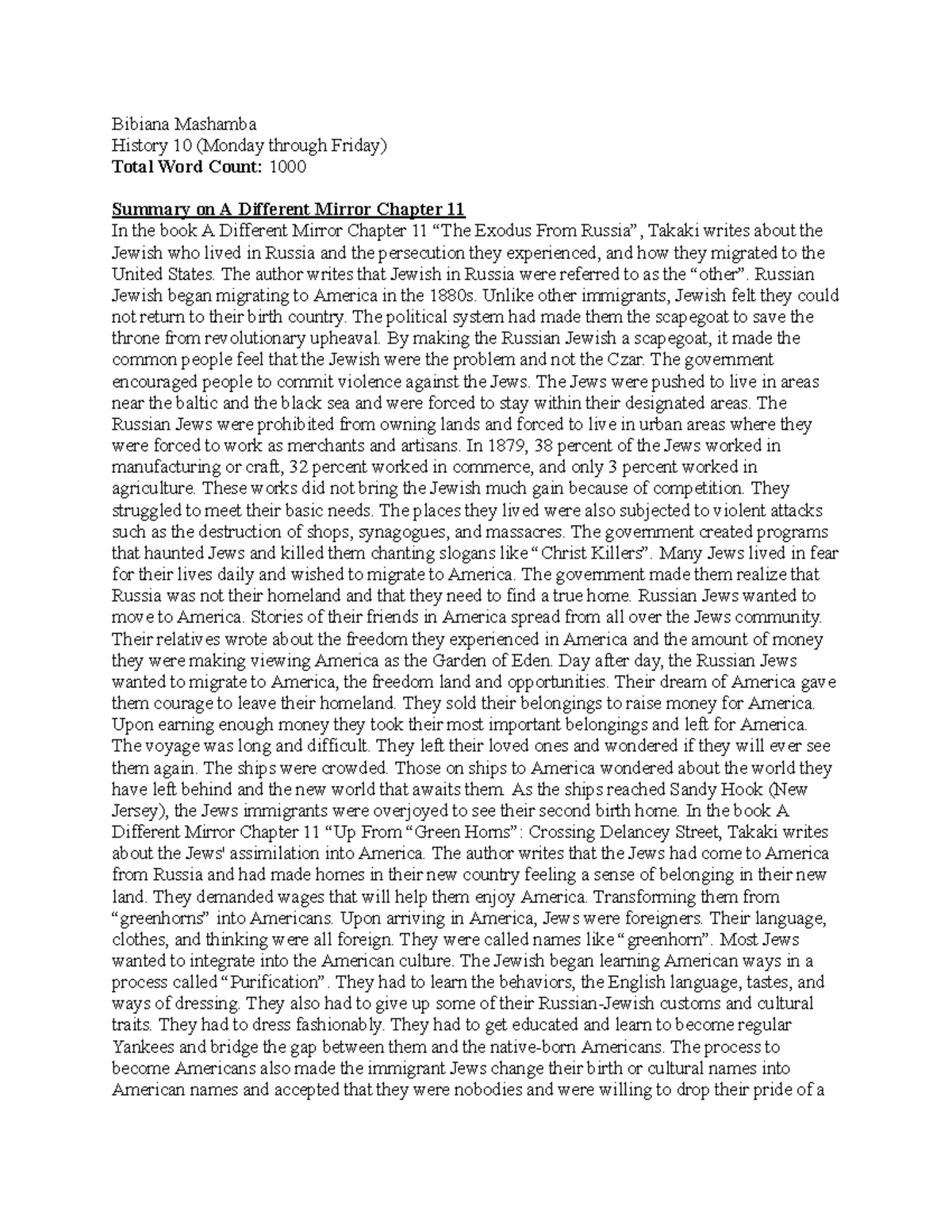 A Different Mirror Ch. 11 The Exodus From Russia”and “Up From “Green