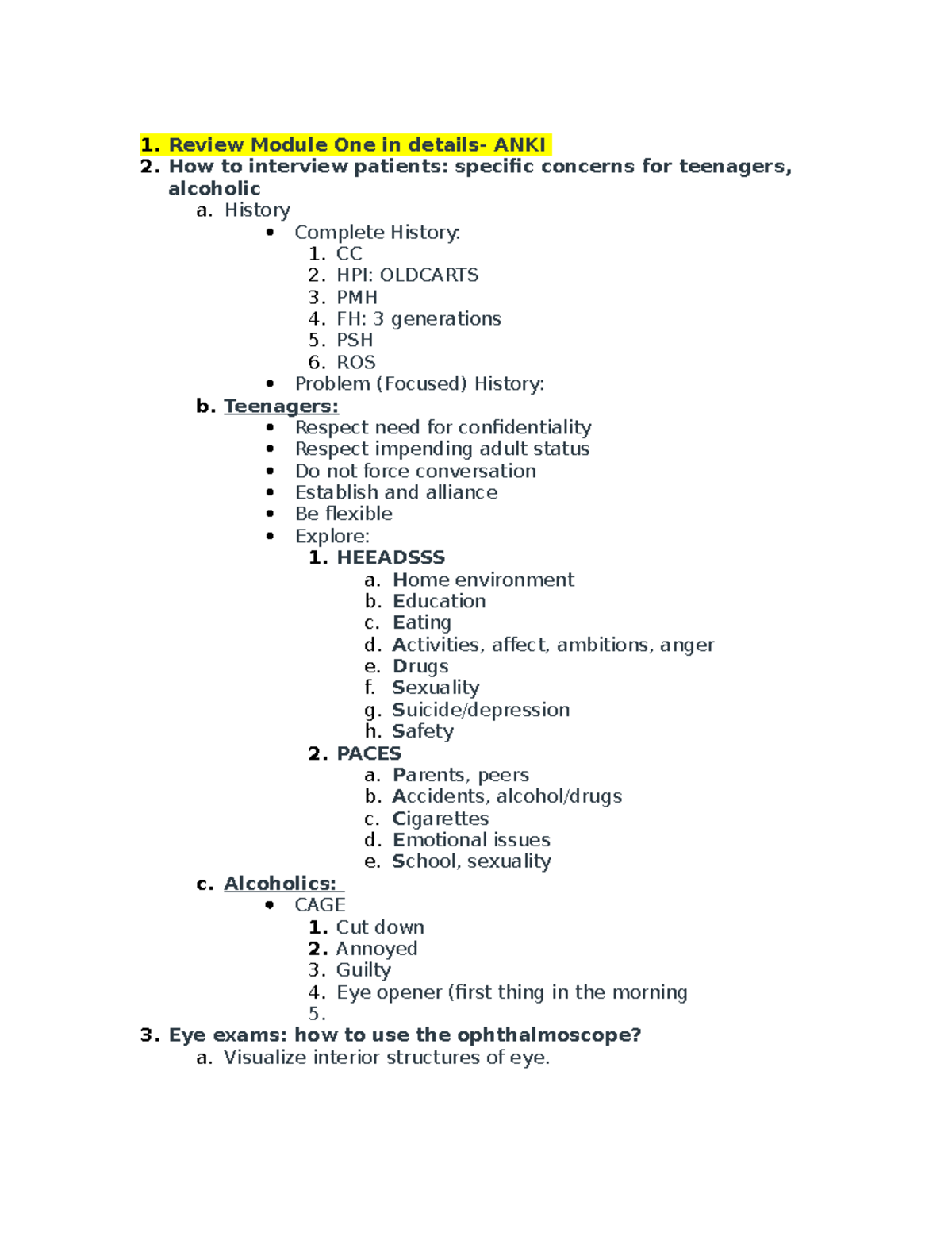 Health Assessment Exam 1 study guide Review Module One in details