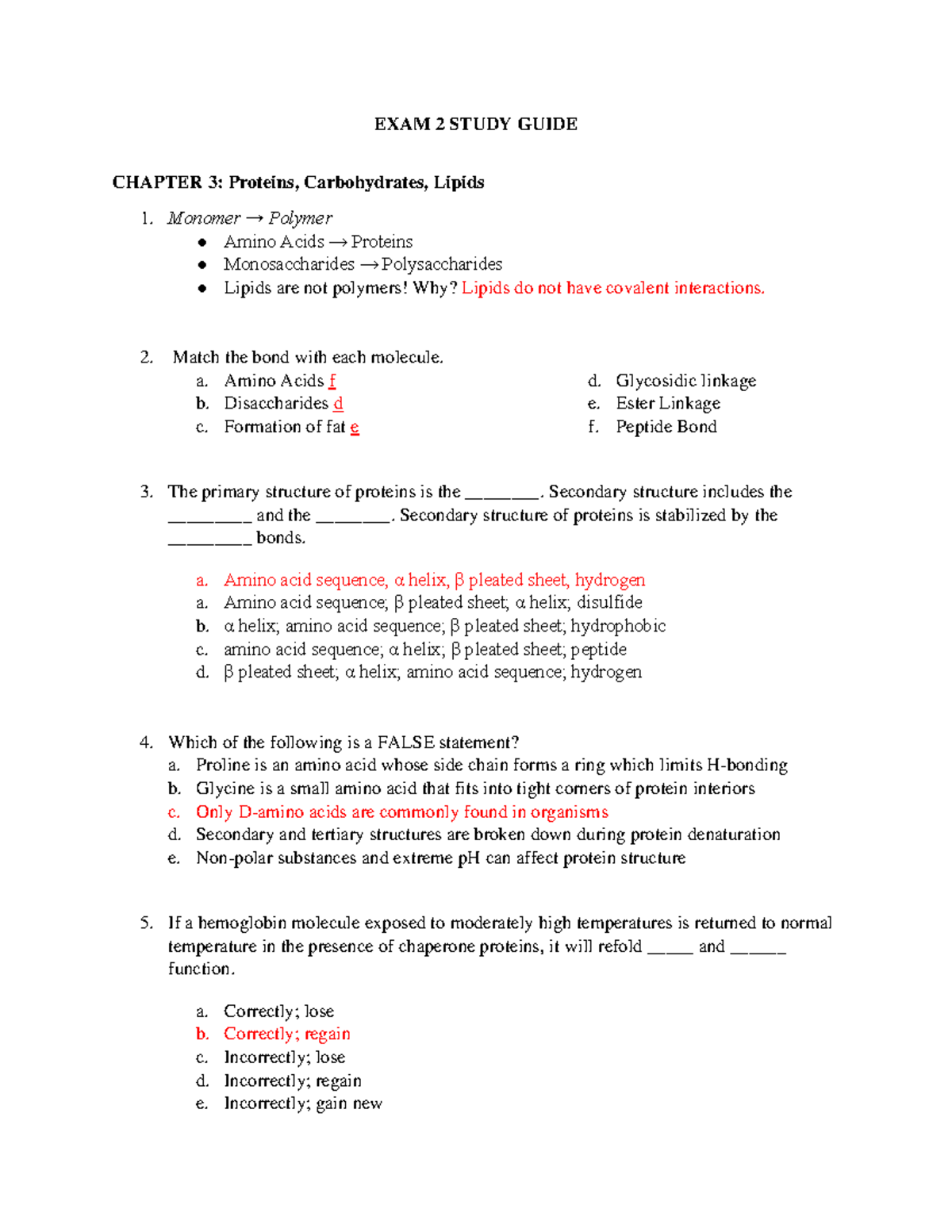 AP Bio Exam 2 Study Guide Answers EXAM 2 STUDY GUIDE CHAPTER 3