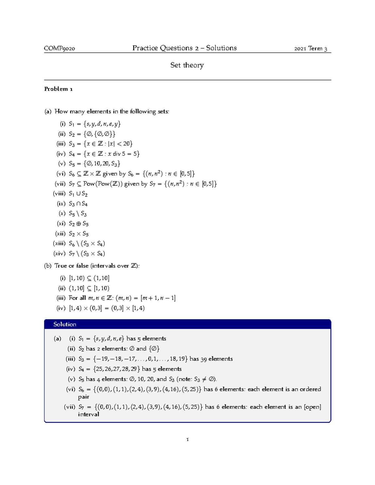 02 set theory sol - Assignment 1 - BDC6302 - NUS - Studocu