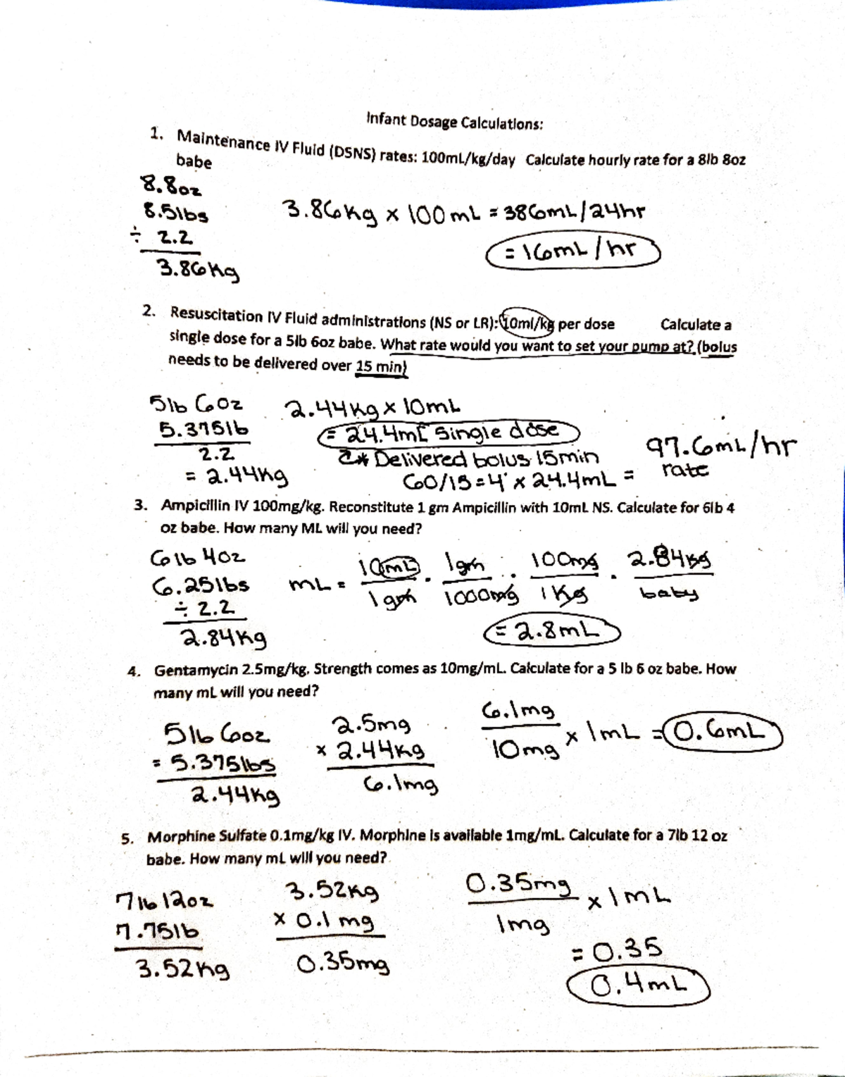 Infant Dose Calculations-Math Newborn Simulation - 1. Malntenance IV ...