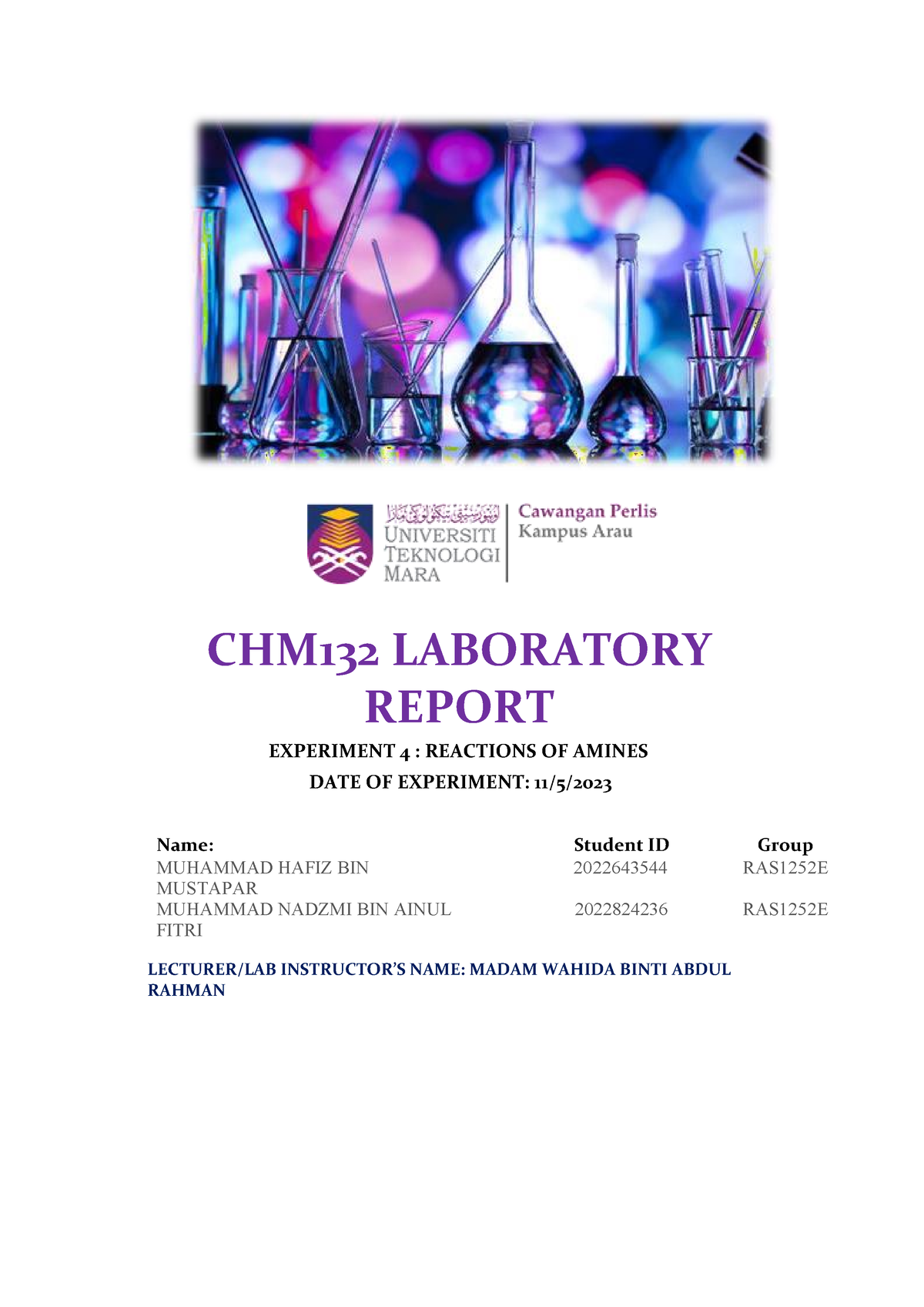 CHM132 LAB Report Experiment 4 - CHM132 LABORATORY REPORT EXPERIMENT 4 ...