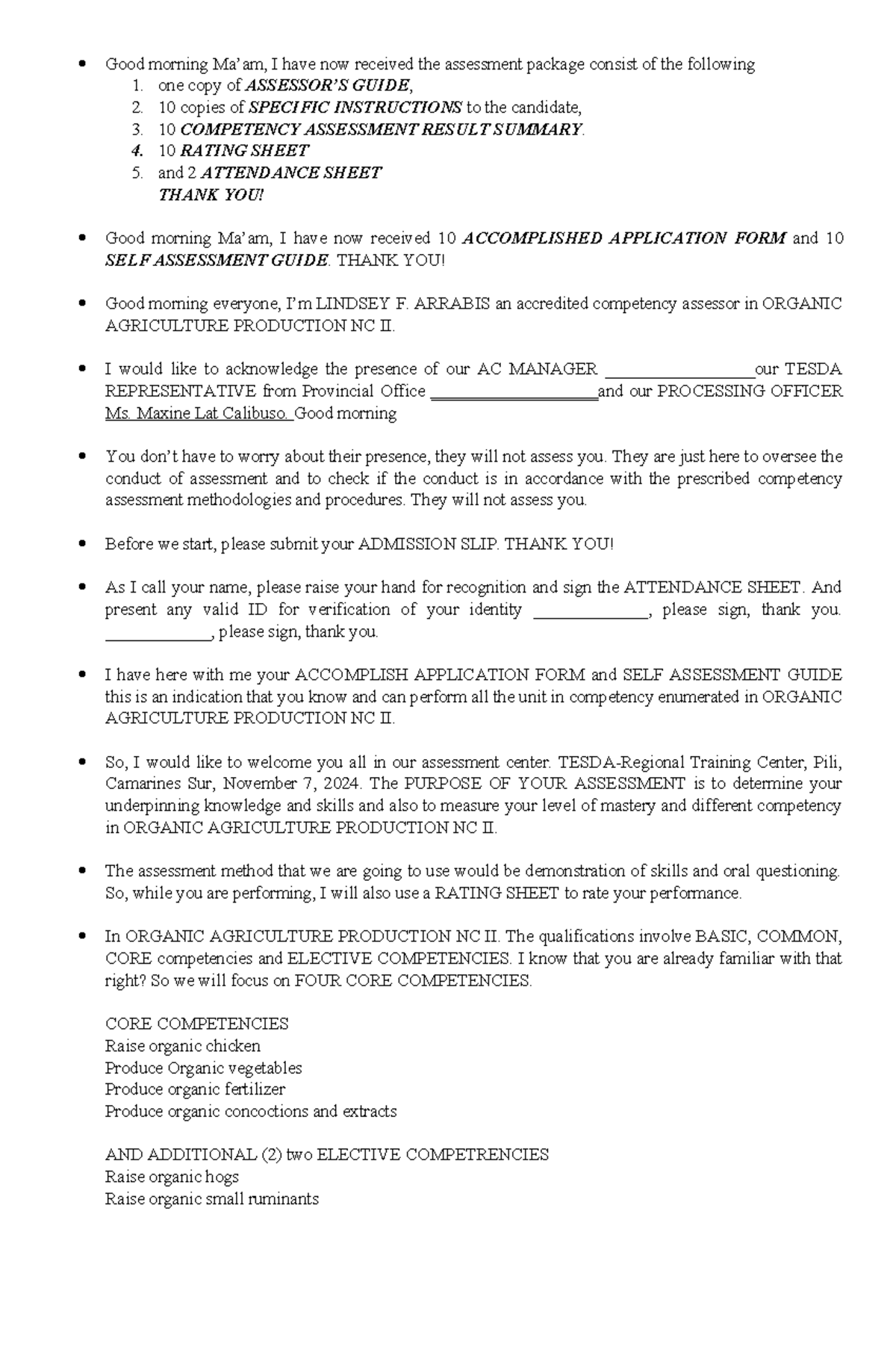 Lindsey- Script TMC - Good morning Ma’am, I have now received the ...