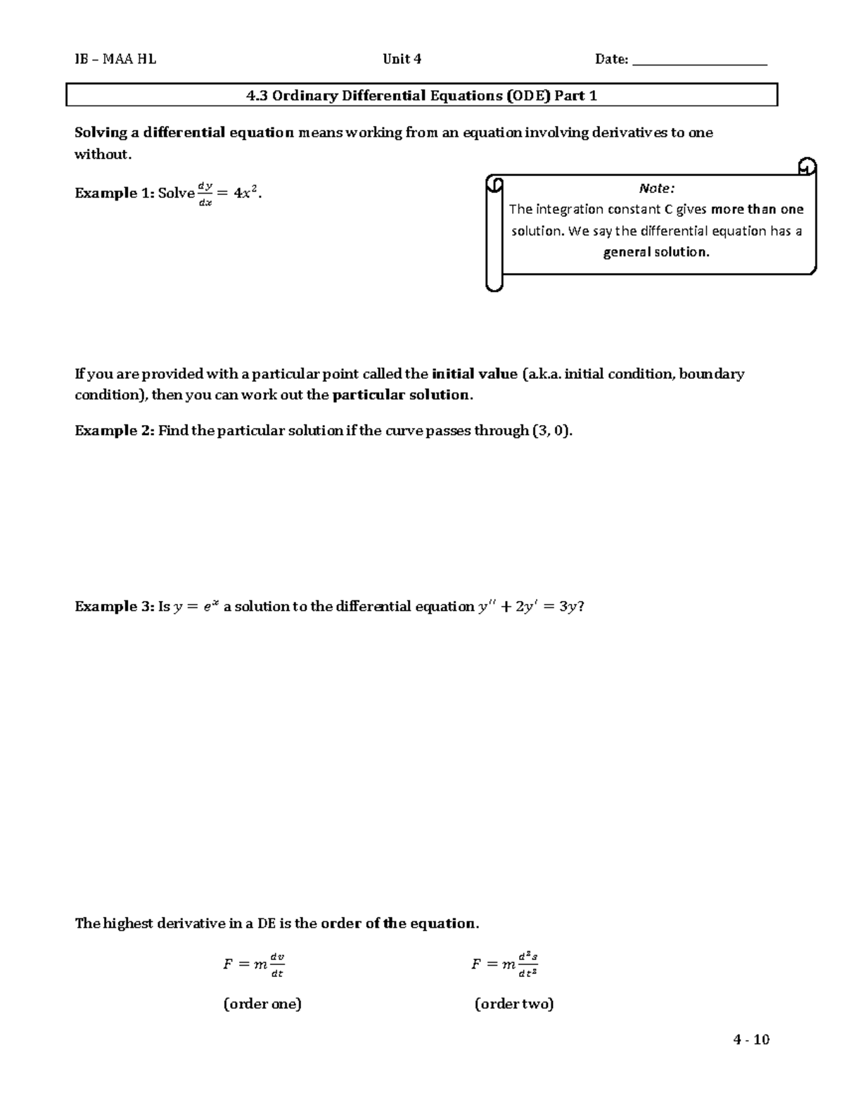 Unit 4 Workbook part 2 - Math practice for HL Year 2 - 4 Ordinary ...