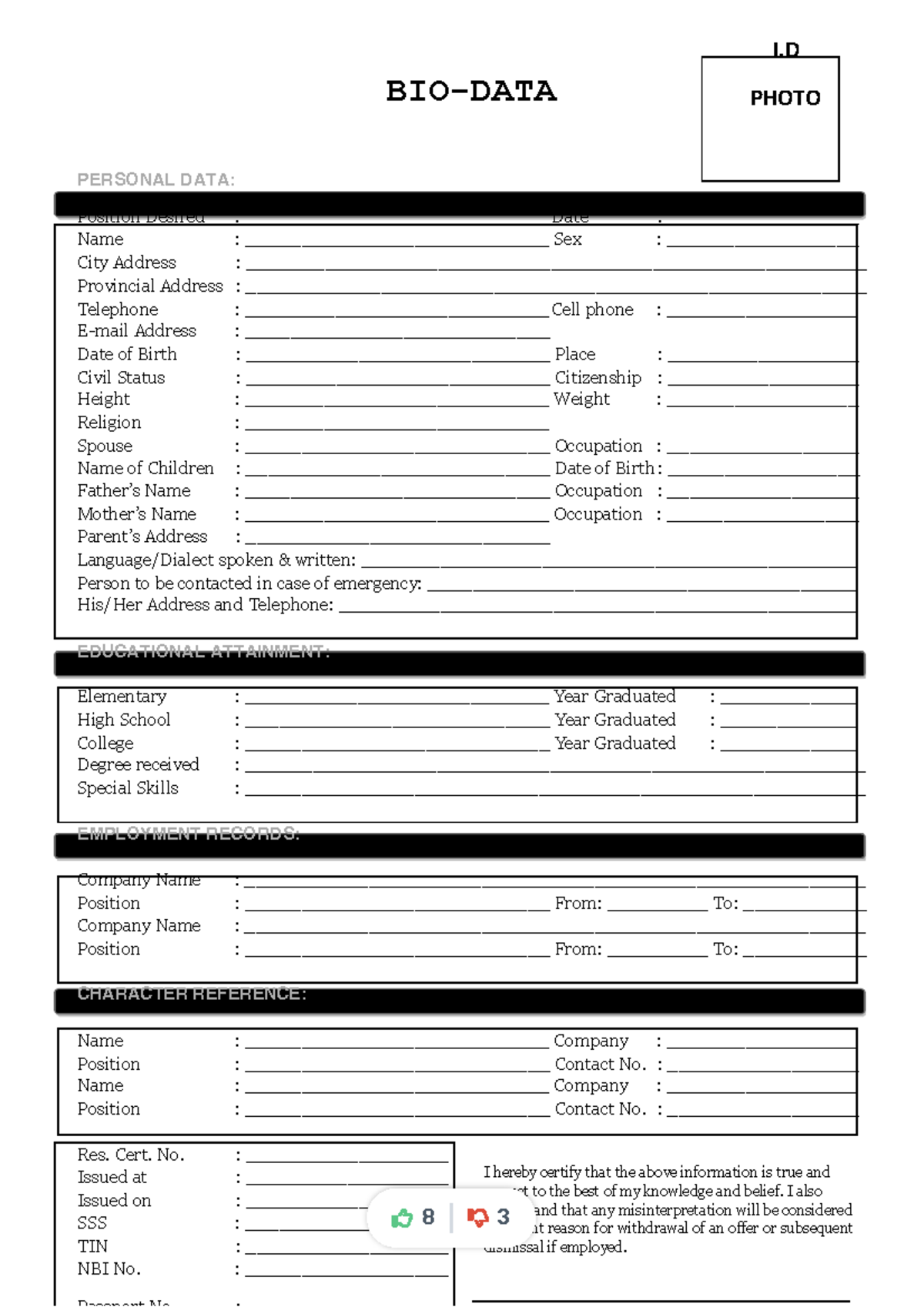 Biodata-format-for-job compress - BIO-DATA PERSONAL DATA: Position ...