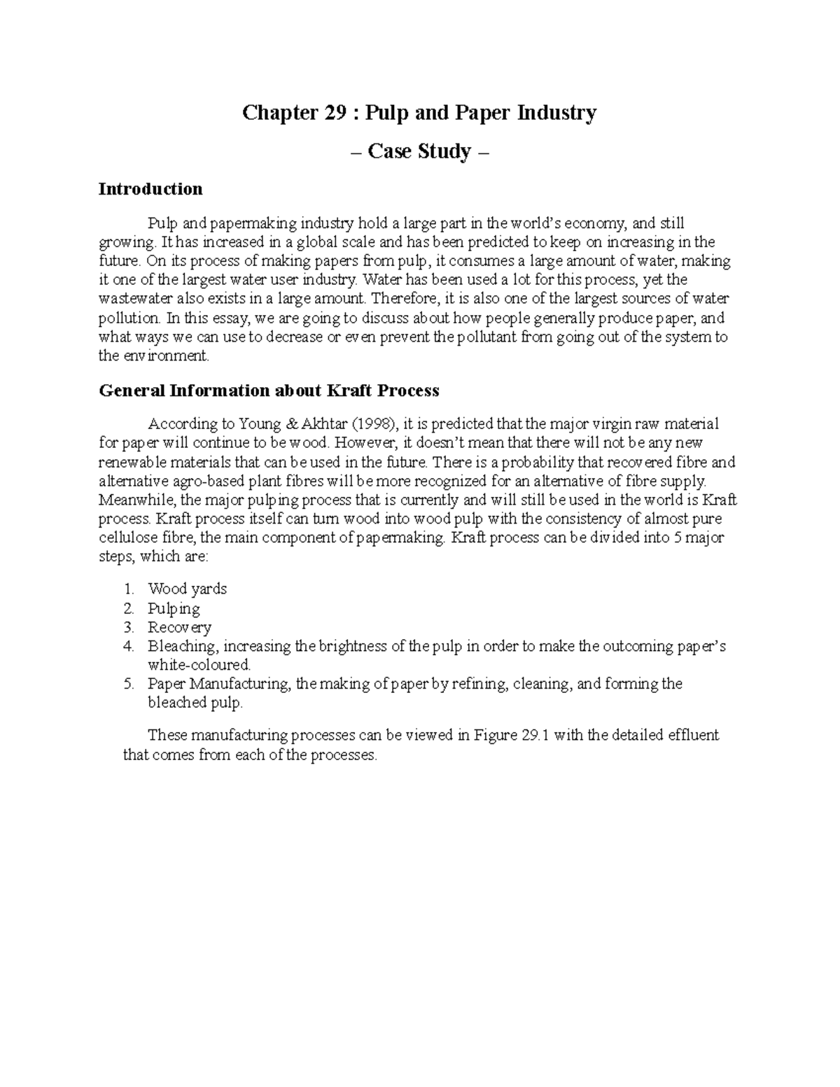 Case Study Chapter 29 Chapter 29 Pulp and Paper Industry Case Study Introduction Pulp