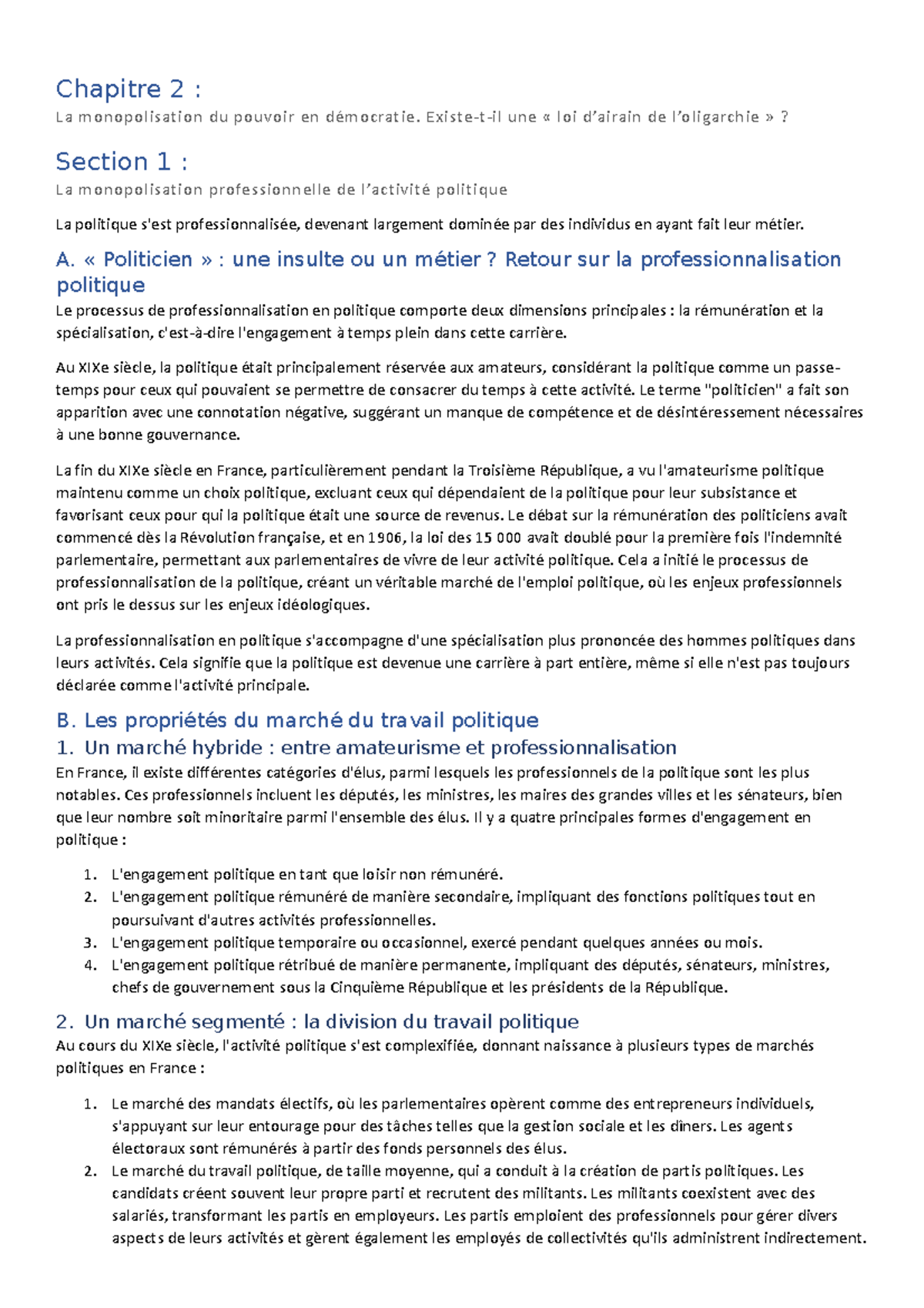 Chapitre 2 : La monopolisation du pouvoir en démocratie. Existe-t-il ...