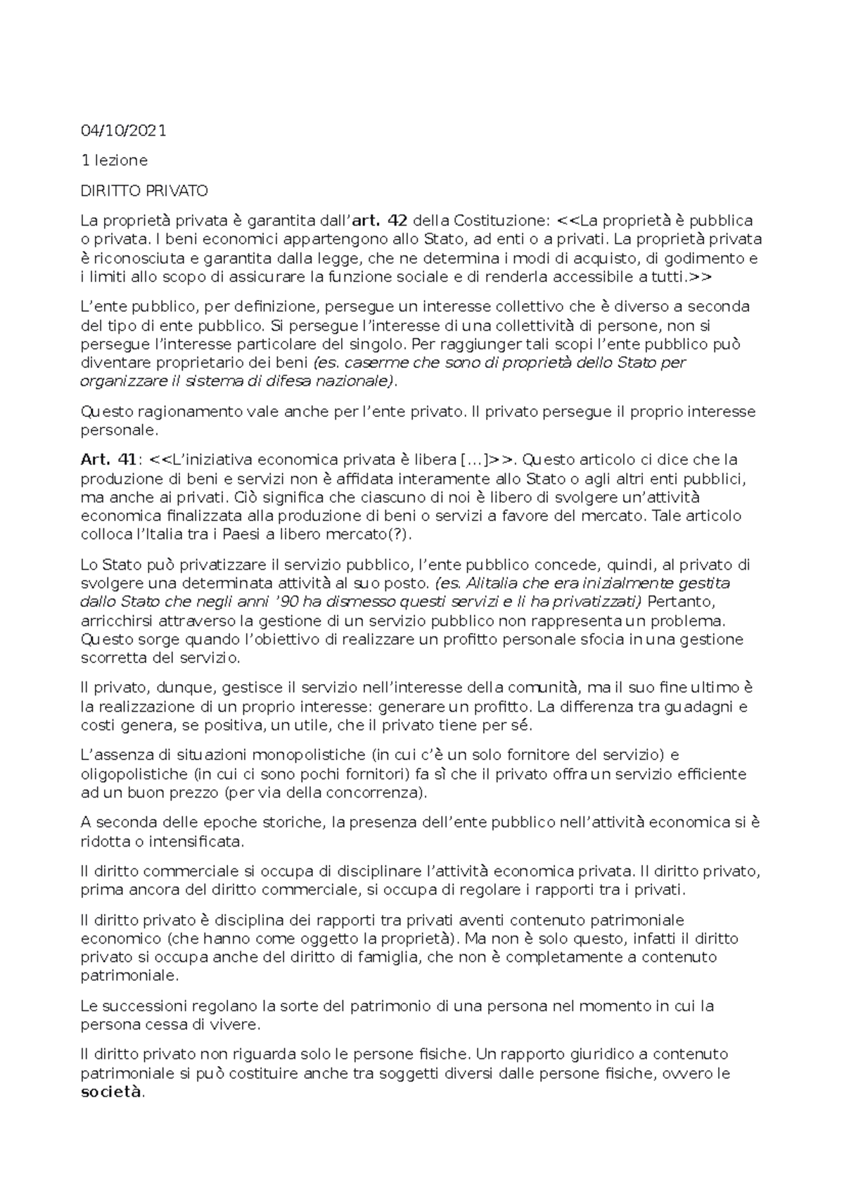 Appunti Diritto Privato E Commerciale Centonze - UniCatt - Studocu