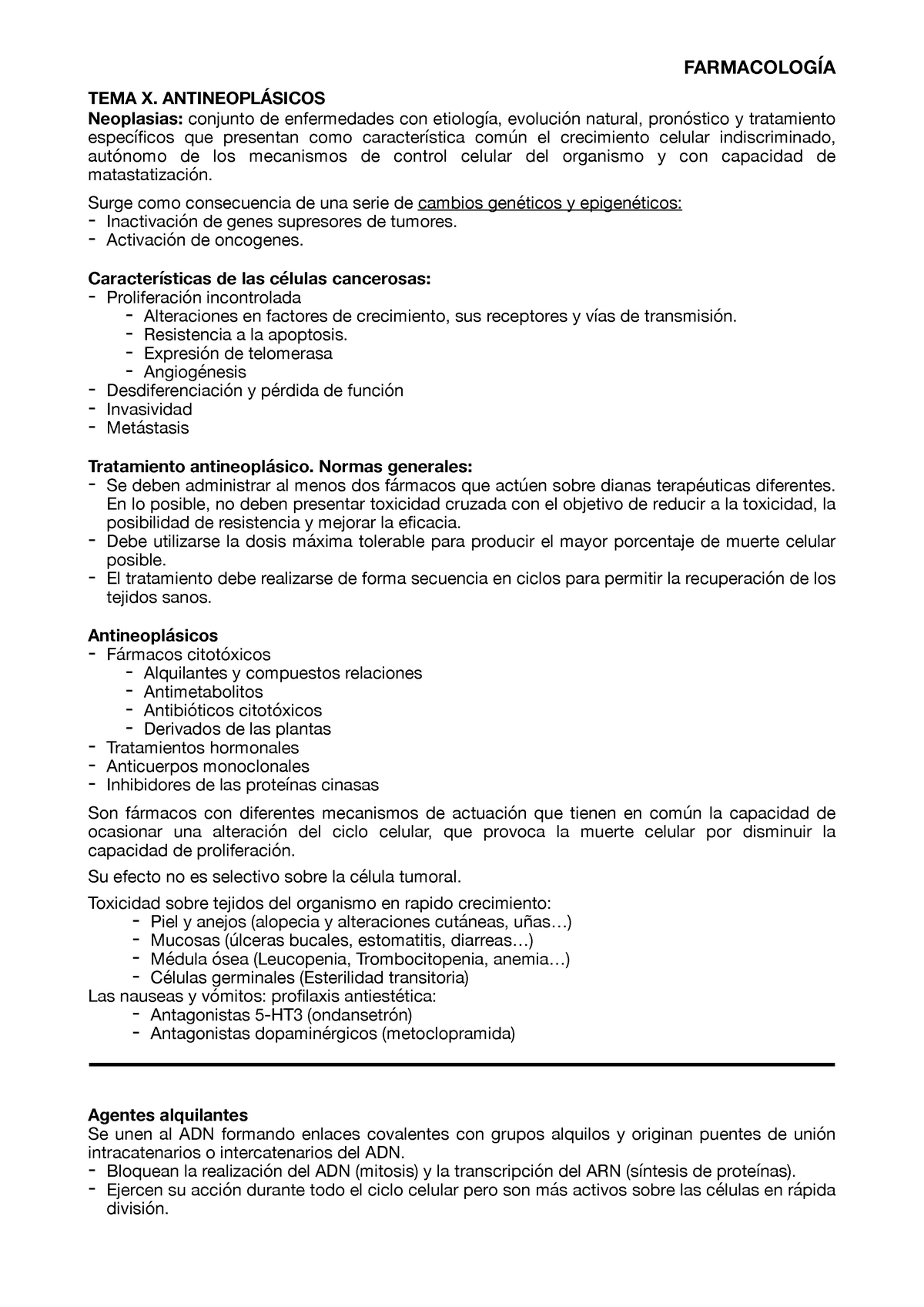 10. Antineoplásicos - TEMA X. ANTINEOPLÁSICOS Neoplasias: conjunto de ...