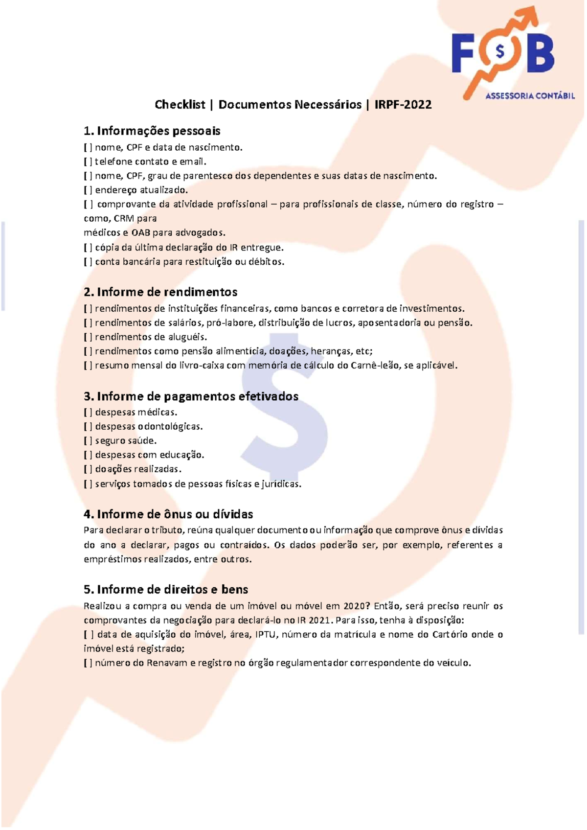 Checklist - IRPF - fgda - Checklist | Documentos Necessários | IRPF- 1 ...
