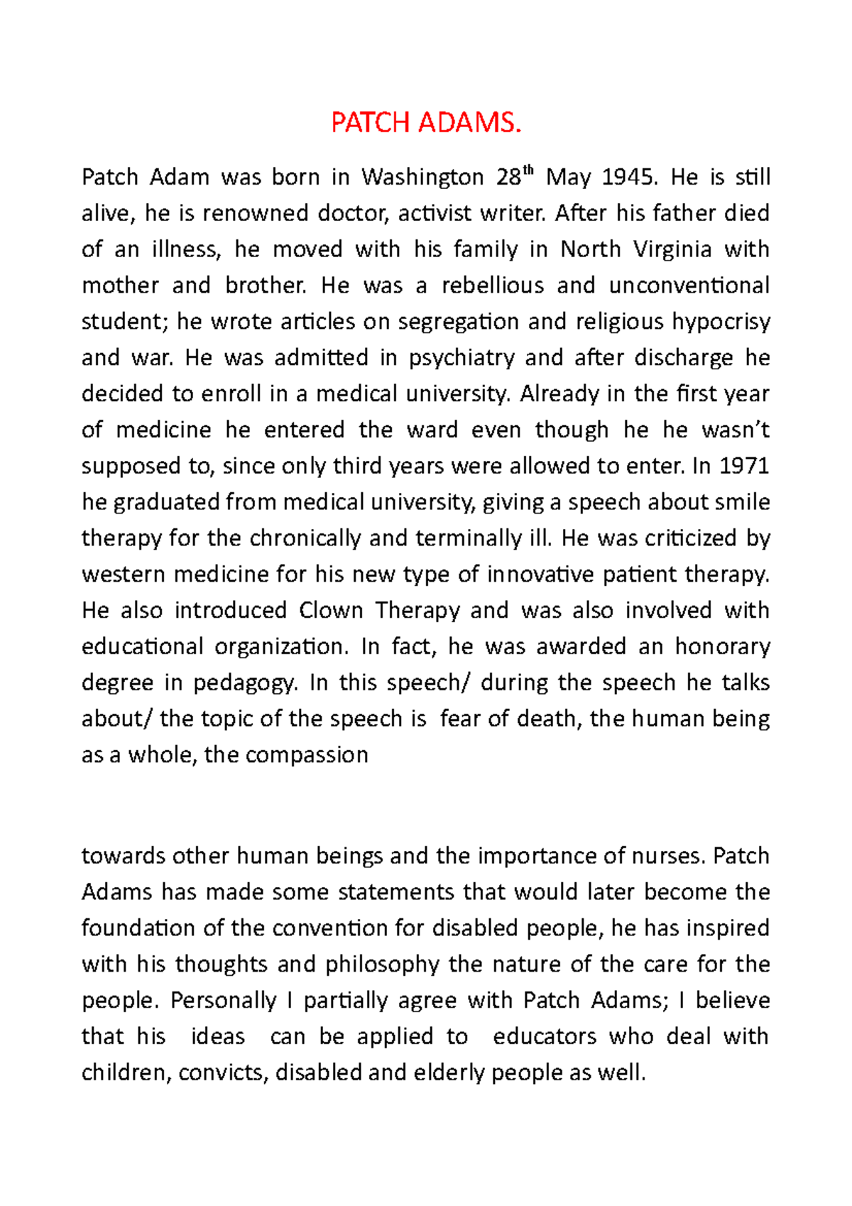 Patch Adams clowntherapy and smile therapy PATCH ADAMS. Patch Adam