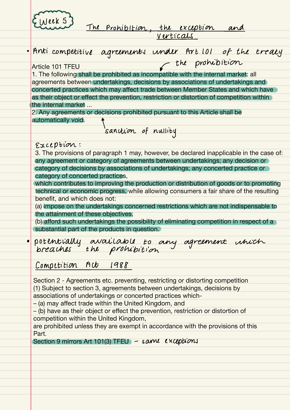 Competition Law Lecture 5 Vertical Agreements - Article 101 TFEU The ...