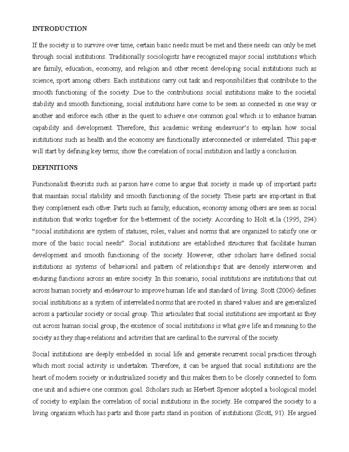 Conrrelation of social institutions - INTRODUCTION If the society is to ...
