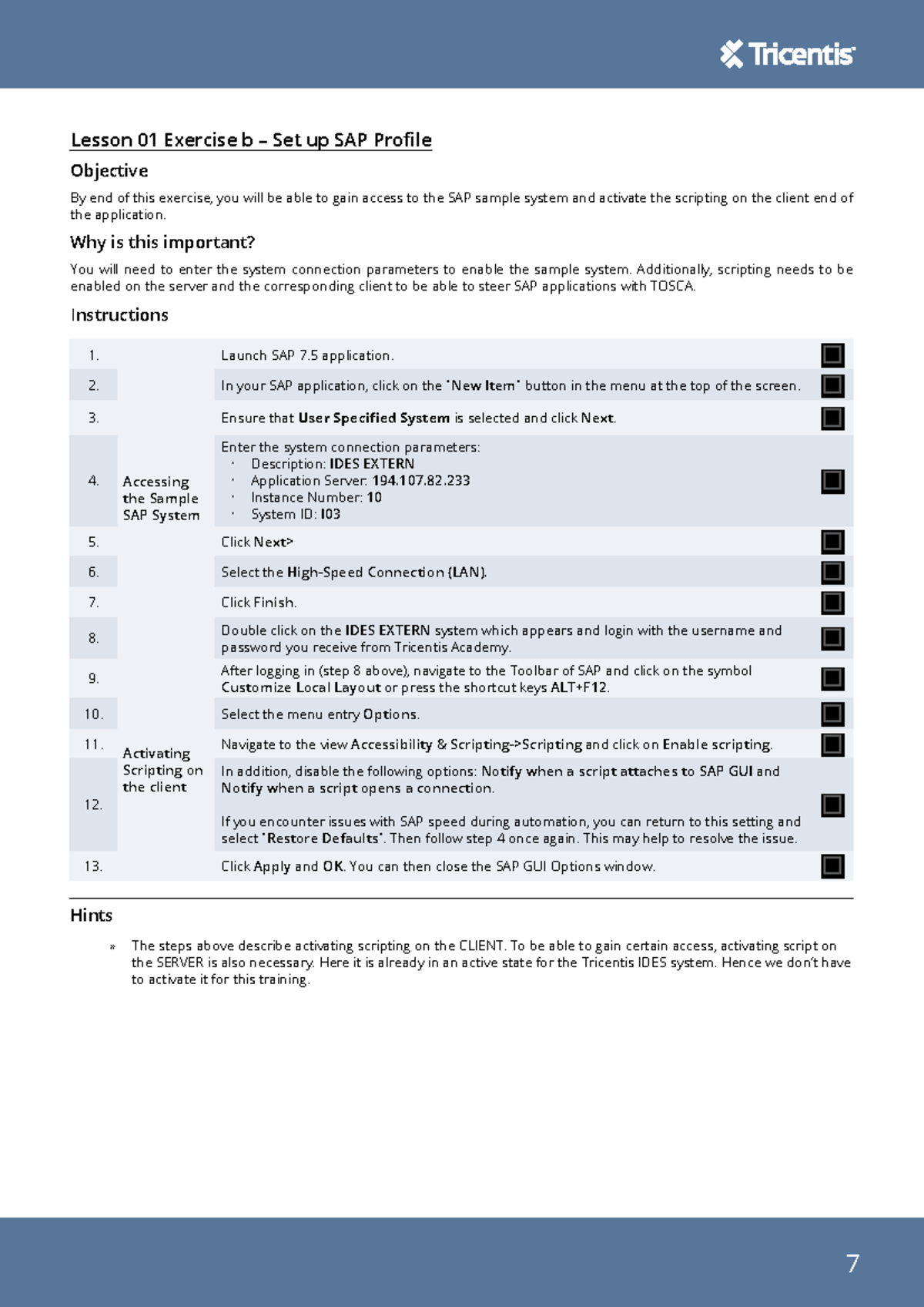 Exercise 1b v1 - Tricentis Tosca - 7 Lesson 01 Exercise b – Set up SAP ...