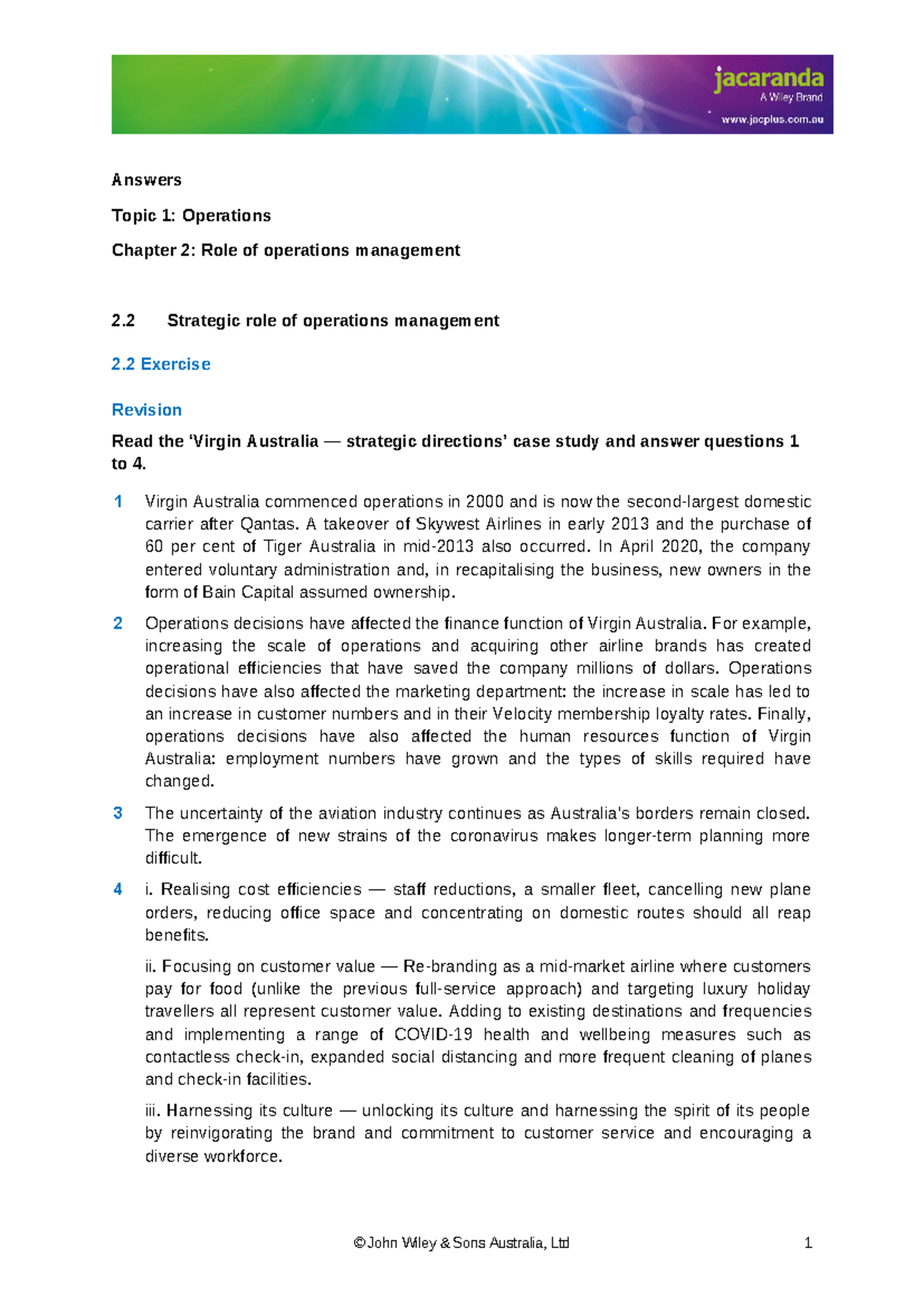 Sar-0173 - NOTES - Answers Topic 1: Operations Chapter 2: Role of ...
