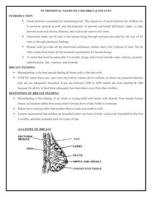 Pediatrics notes - NUTRITIONAL NEEDS OF CHILDREN & INFANTS