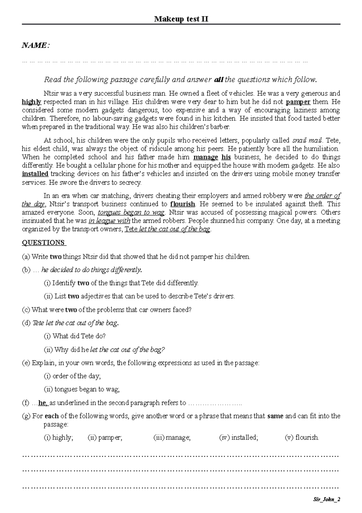 Makeup test II Computing for basic schools. Basis Education in