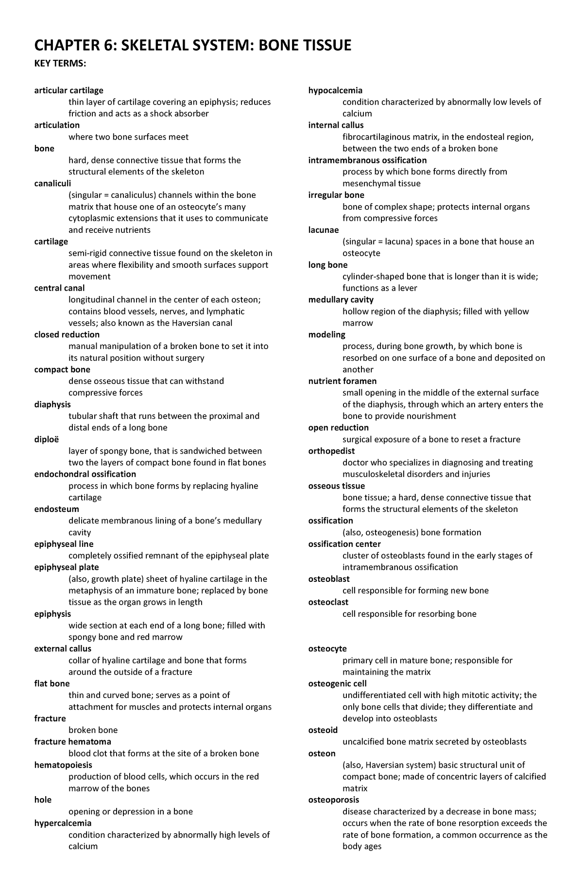 chapter-6-key-terms-chapter-6-skeletal-system-bone-tissue-key