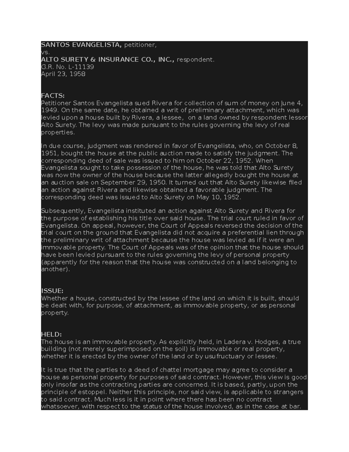 Propertycases CASE DIGESTS SANTOS EVANGELISTA, petitioner, vs