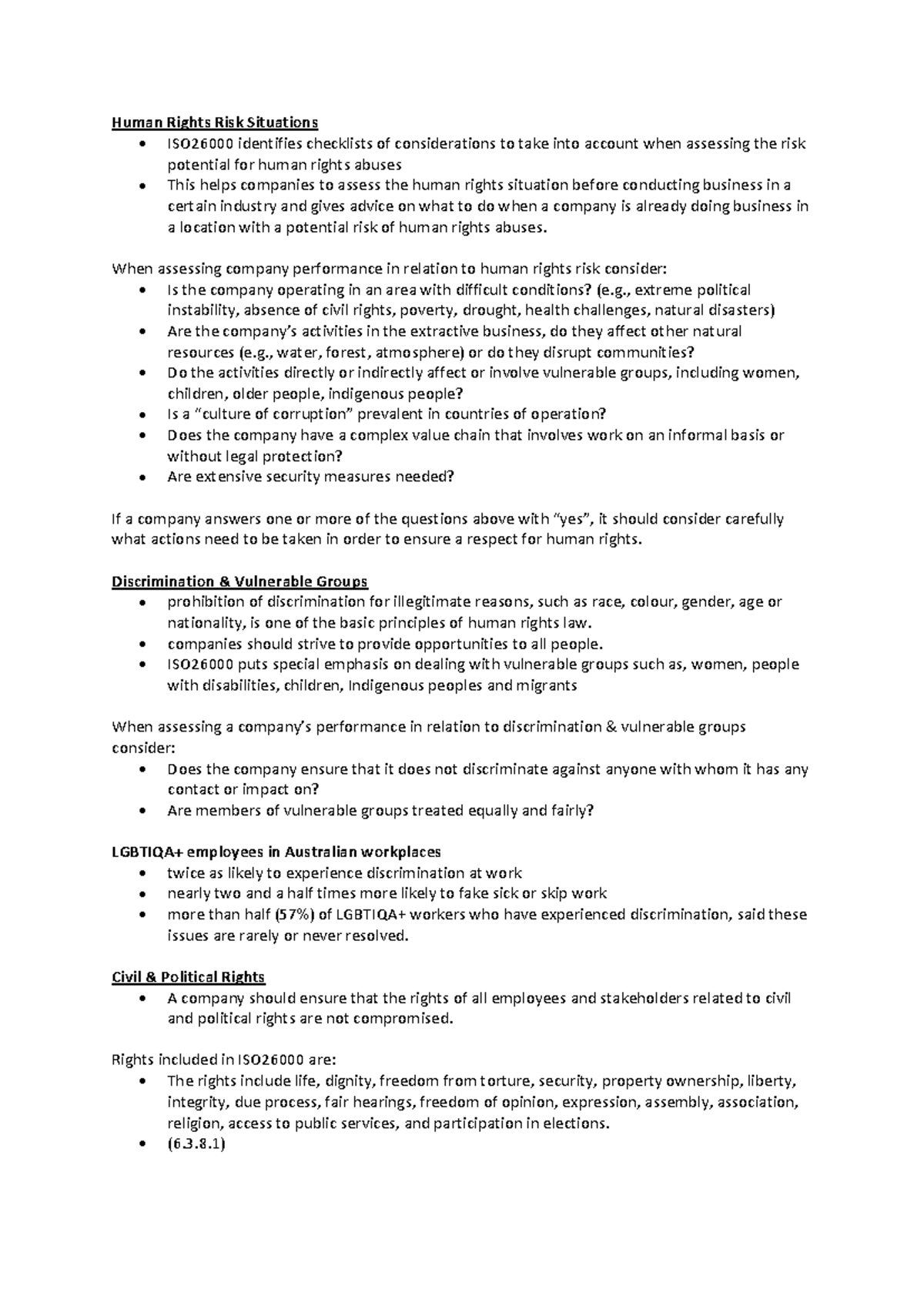 ISO2600 Human Rights Lecture Notes - Human Rights Risk Situations ...