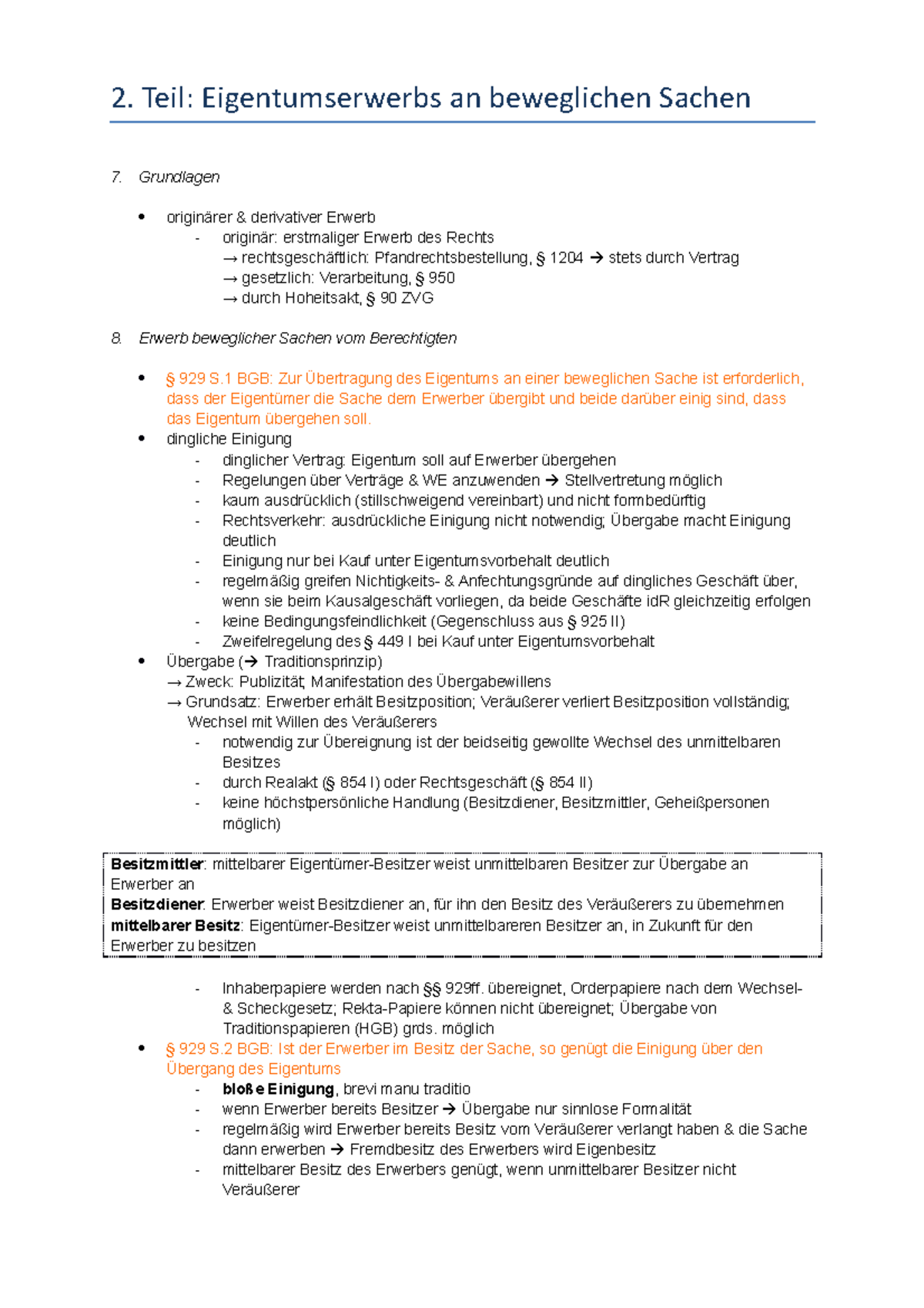 Eigentumsübergang Bei Beweglichen Sachen 7 - 10 Erwerb des Eigentums an beweglichen Sachen - 2. Teil