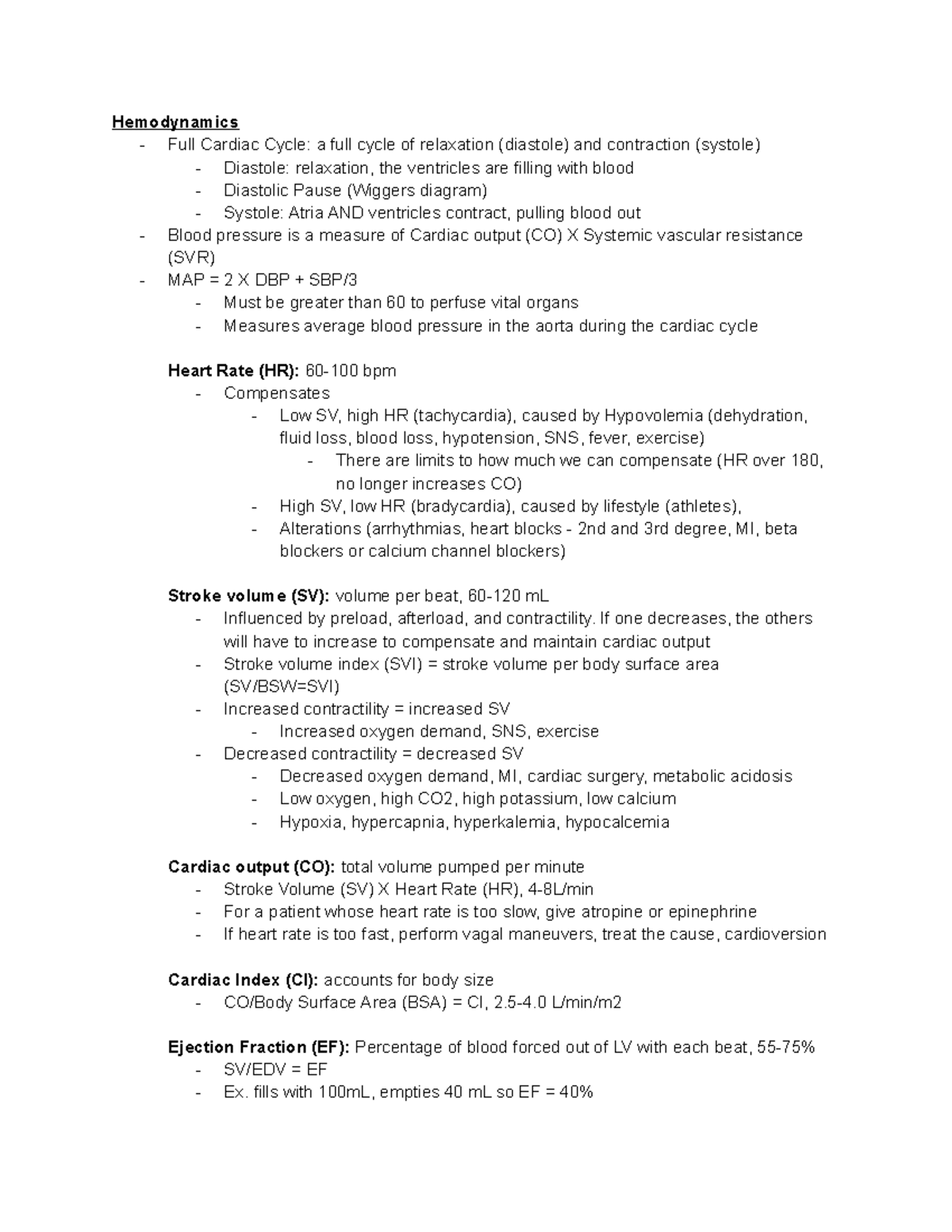 Notes for Exam #1 - Hemodynamics - Full Cardiac Cycle: a full cycle of ...