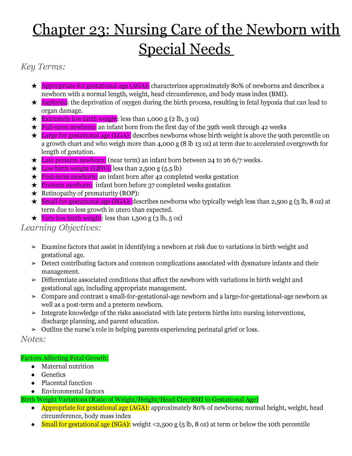 Chapter 23 Notes - Mrs. Rebecca Slack - Chapter 23: Nursing Care 