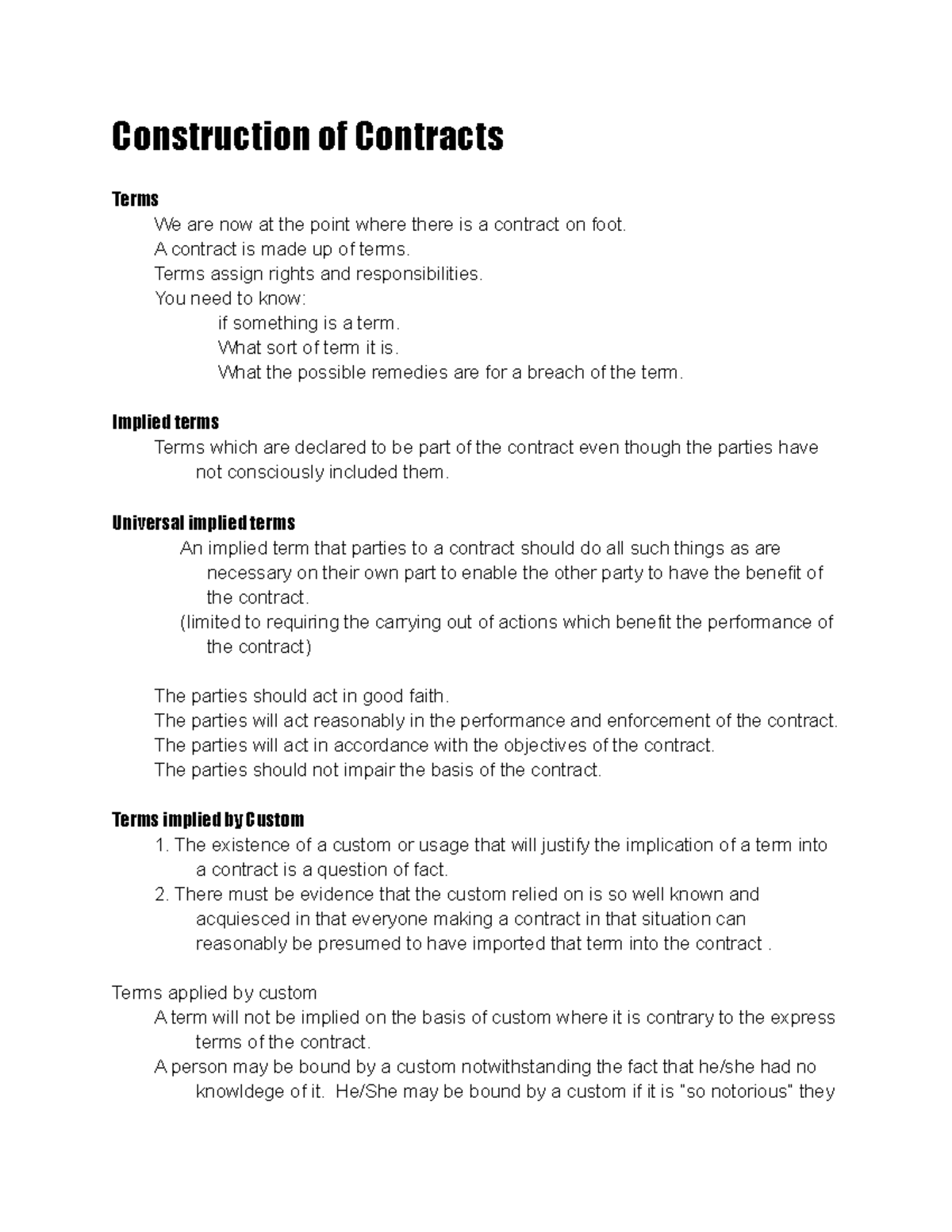 Construction of Contracts - Construction of Contracts Terms We are now ...